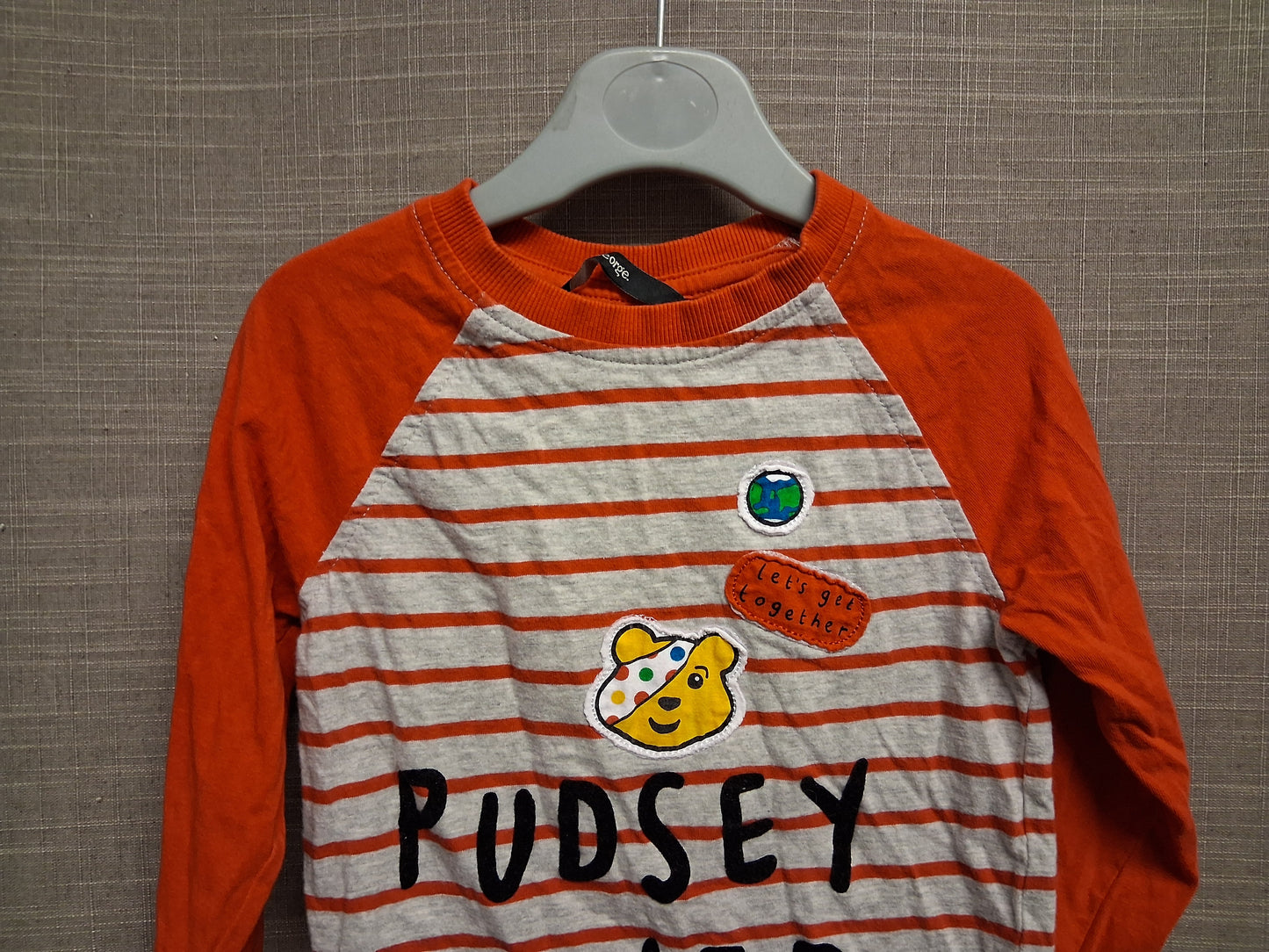 George Boys "Pudsey" Children in Need Red Grey Stripe Long Sleeve T-Shirt Age 2-3 Years