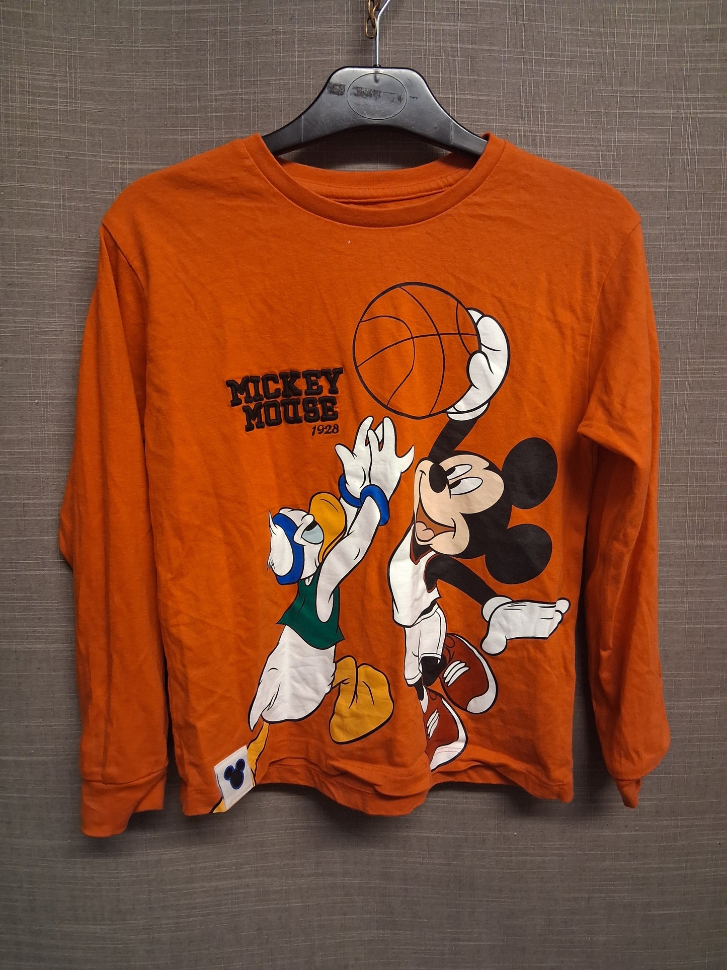 Primark Disney T-Shirt Long Sleeve Orange Mickey Mouse Graphic Age 6-7 Years