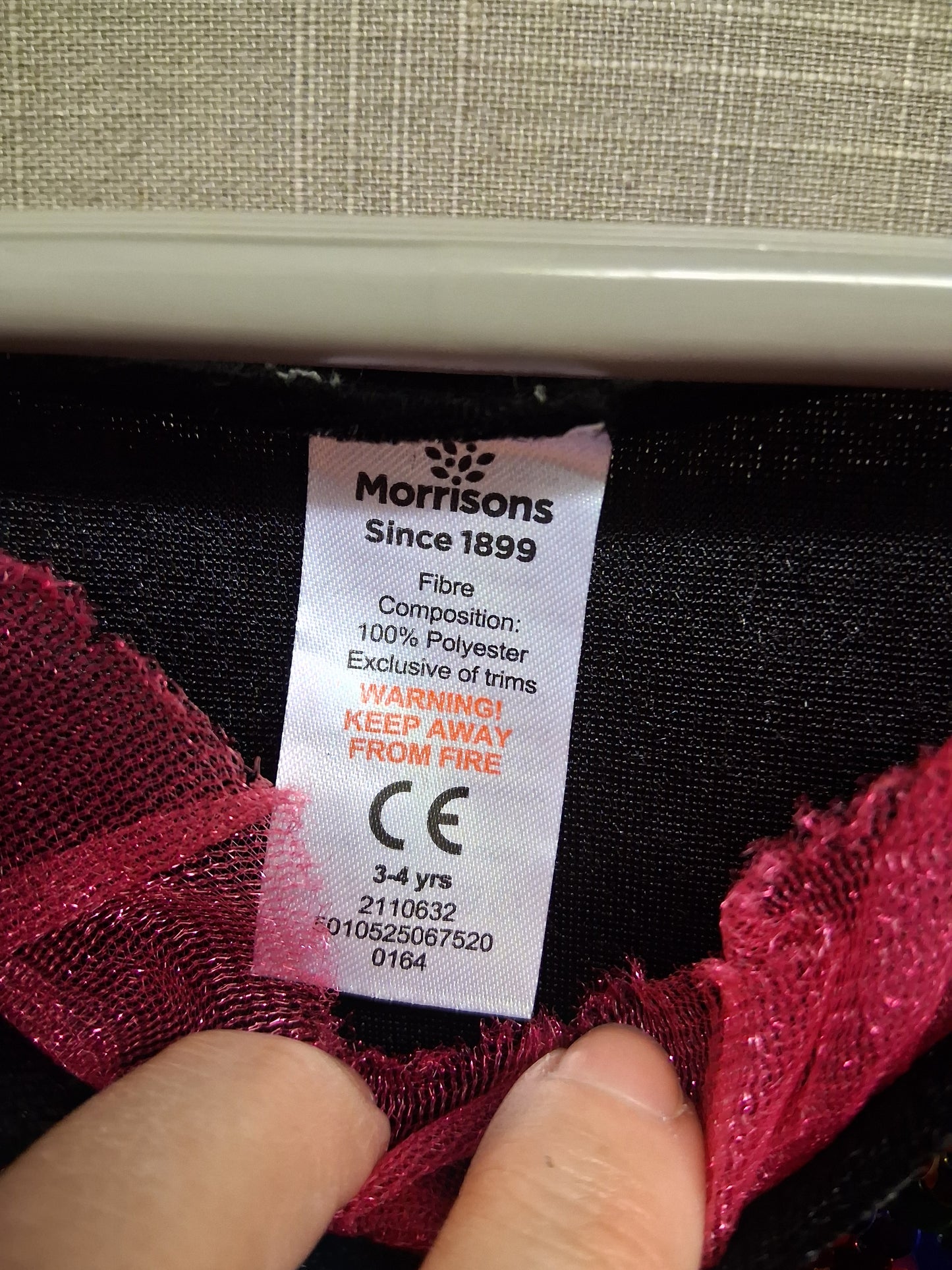 Morrisons Girls Halloween Costume Witch Multicolour with Cape Age 3-4 Years