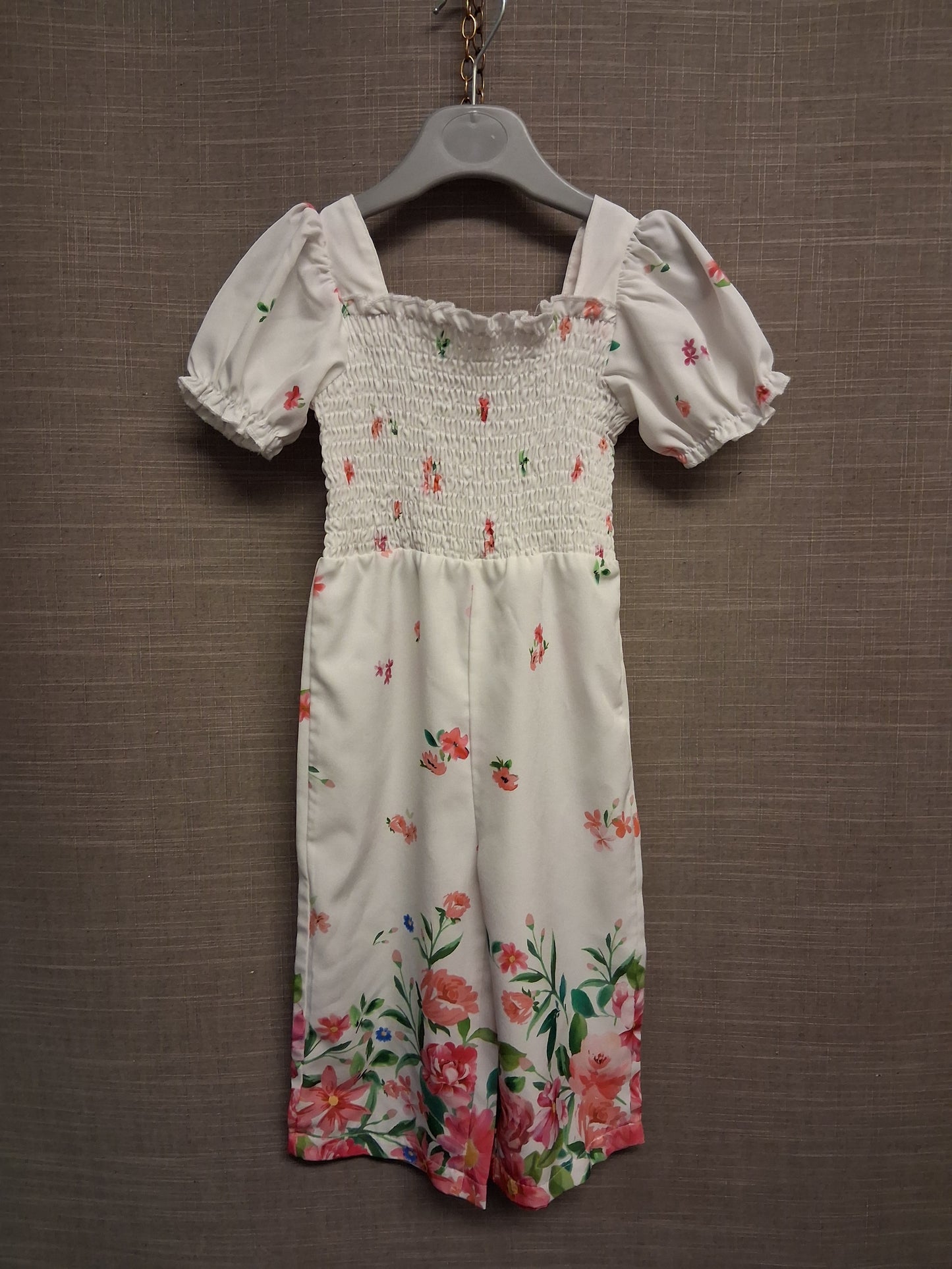 Shein Girls White Floral Jumpsuit Age 9-12 Years