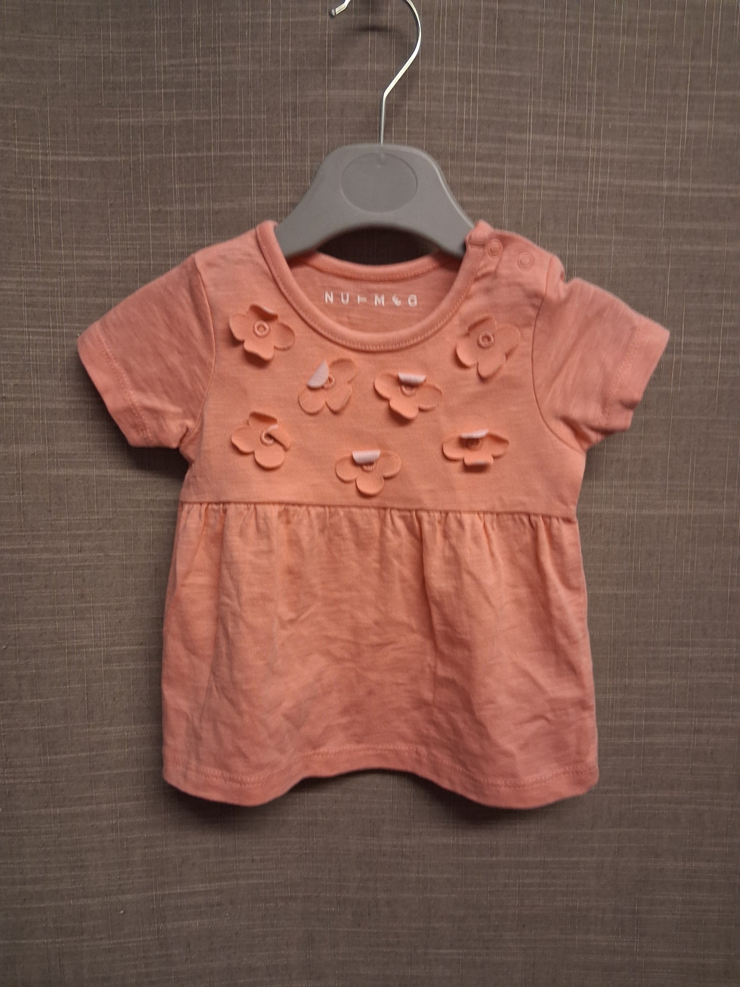 Nutmeg Girls Pink T-Shirt Short Sleeve 3D Floral Motifs Age 3-6 Months