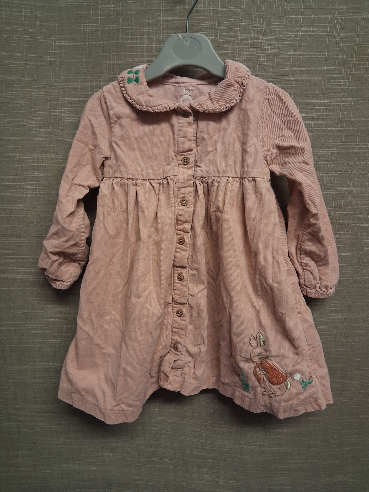 Marks and Spencer Peter Rabbit Corduroy Pink Long Sleeve Dress Age 2-3 Years