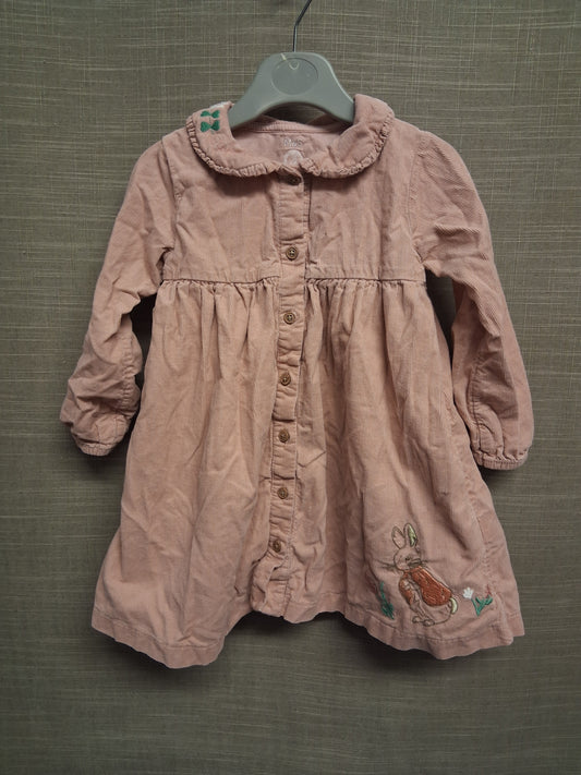 Marks and Spencer Peter Rabbit Corduroy Pink Long Sleeve Dress Age 2-3 Years