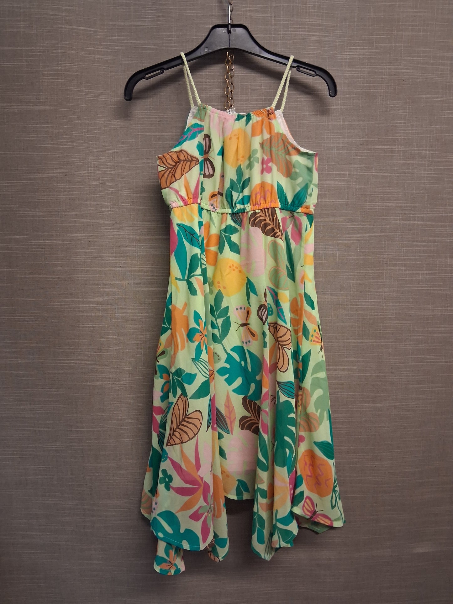H&M Green Floral A Line Long Dress Strappy Lined Age 6-7 Years