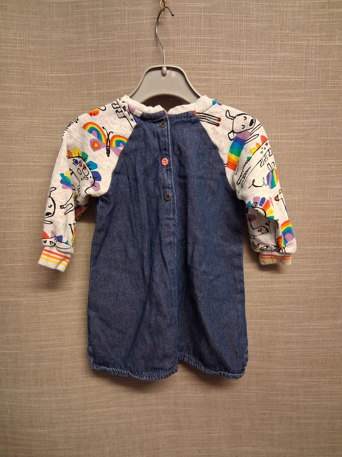 Next Girls Denim Jumper Dress Rainbow Detail Age 9-12 Months