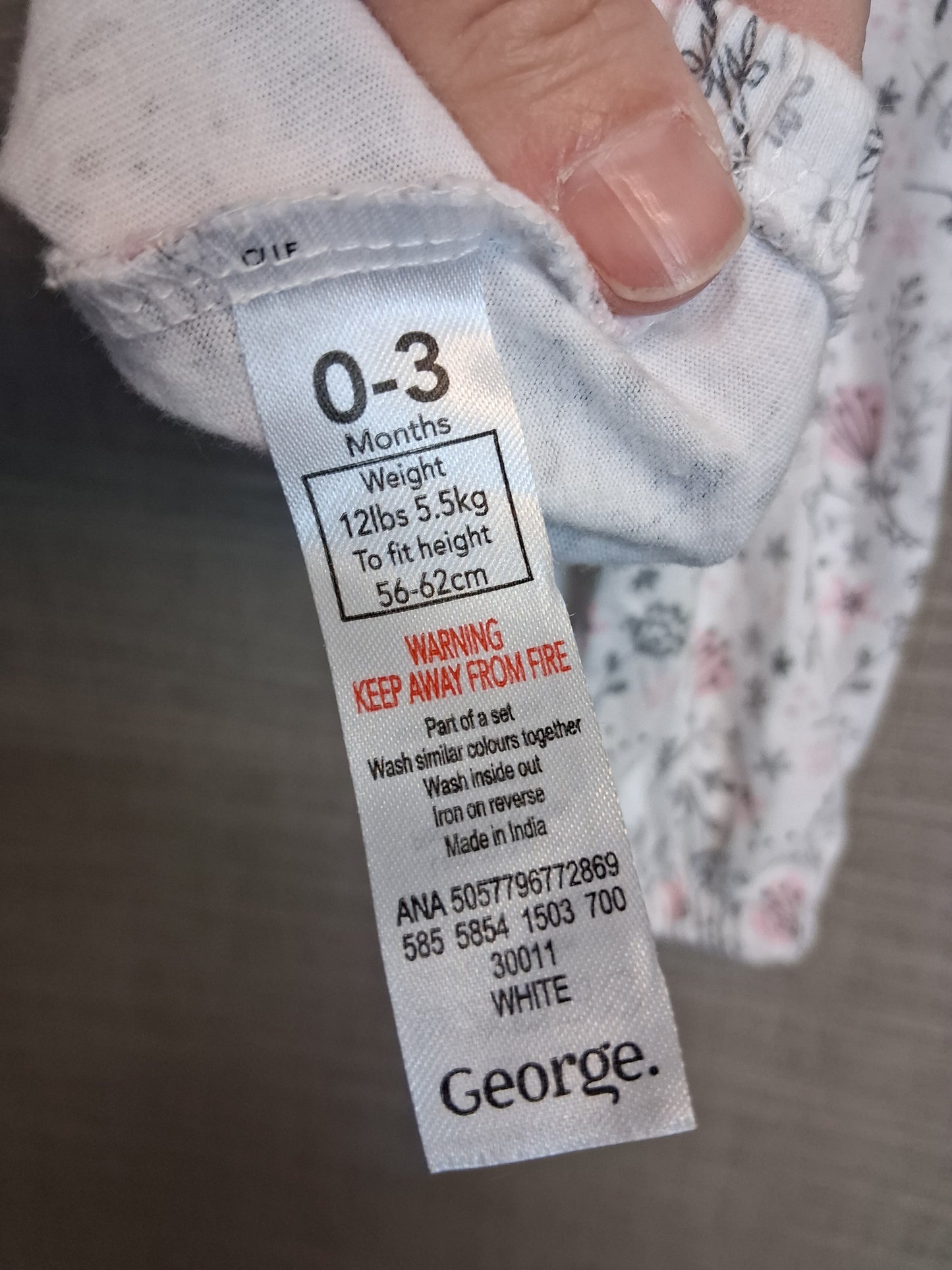 George Girls White Floral Romper Sleeveless Age 0-3 Months