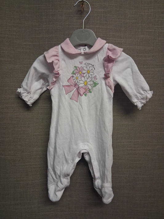 Monnalisa Romper Sleepsuit Girls White Pink Floral Age 1 month