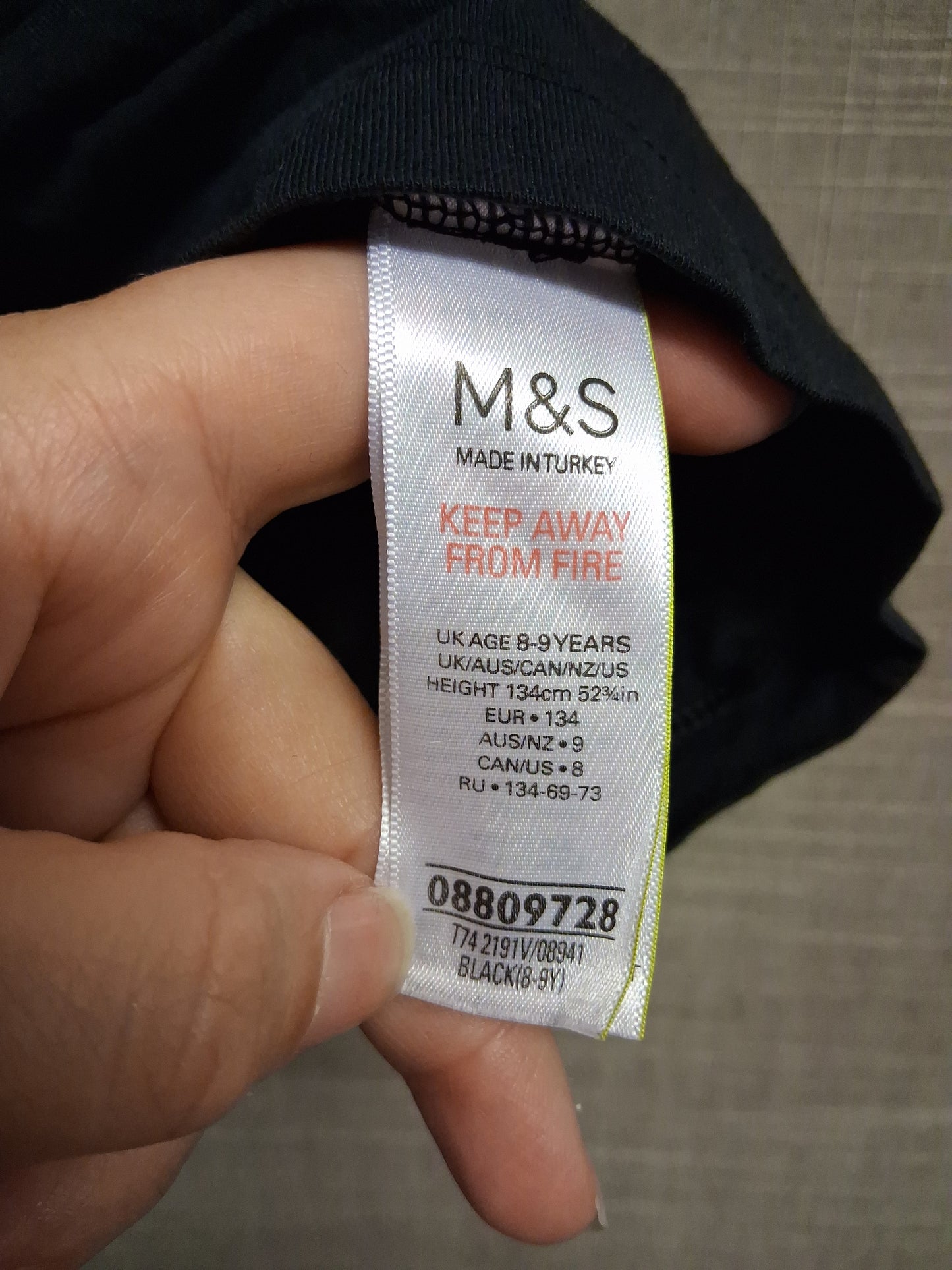 Marks & Spencer Girls Black Short Sleeve T-Shirt Age 8-9 Years