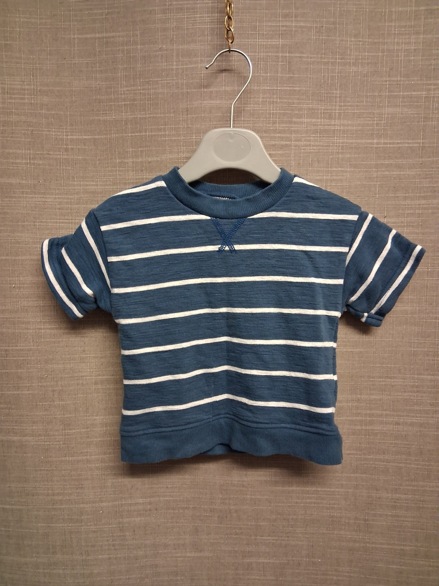Carter's Boys Short Sleeve Sweater Jumper Blue White Stripe Age 12 Months Organic Cotton