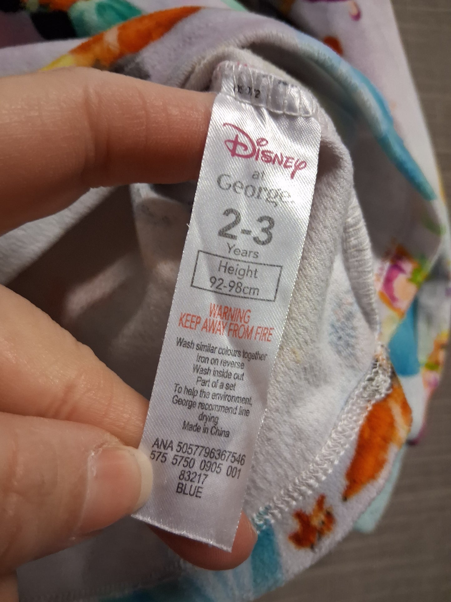 George Disney Princesses Girls Soft Plush Pyjamas PJs Set Age 2-3 Years Multicolour