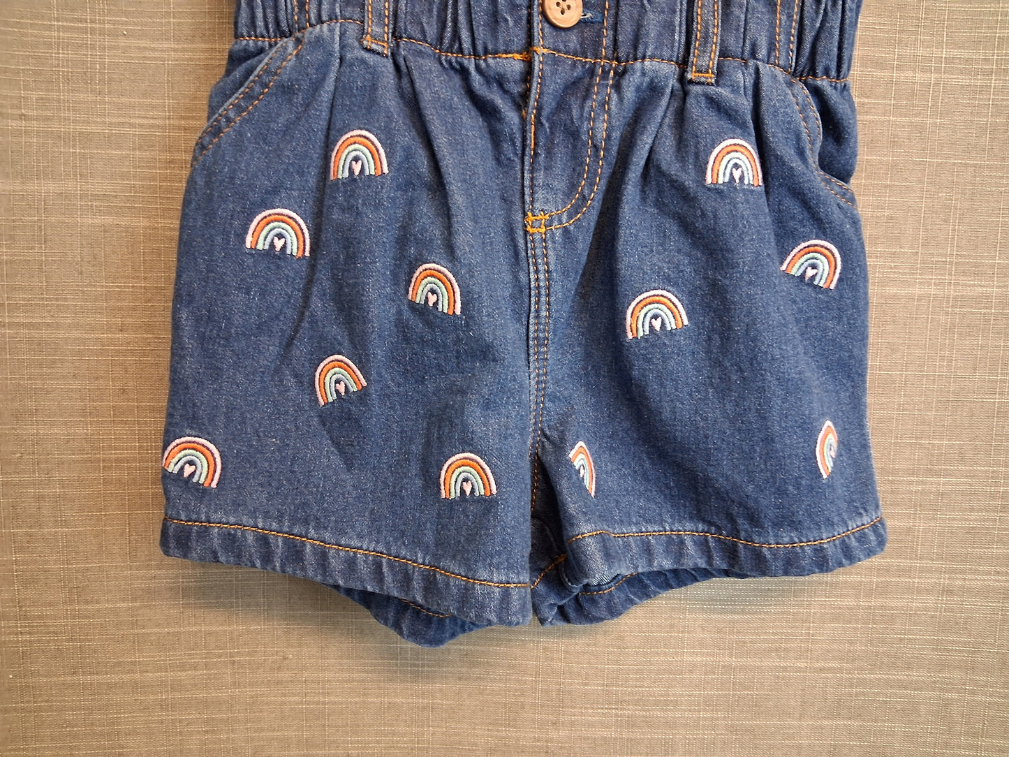 TU Girls Blue Denim Paperbag Shorts Rainbows Age 18-24 Months