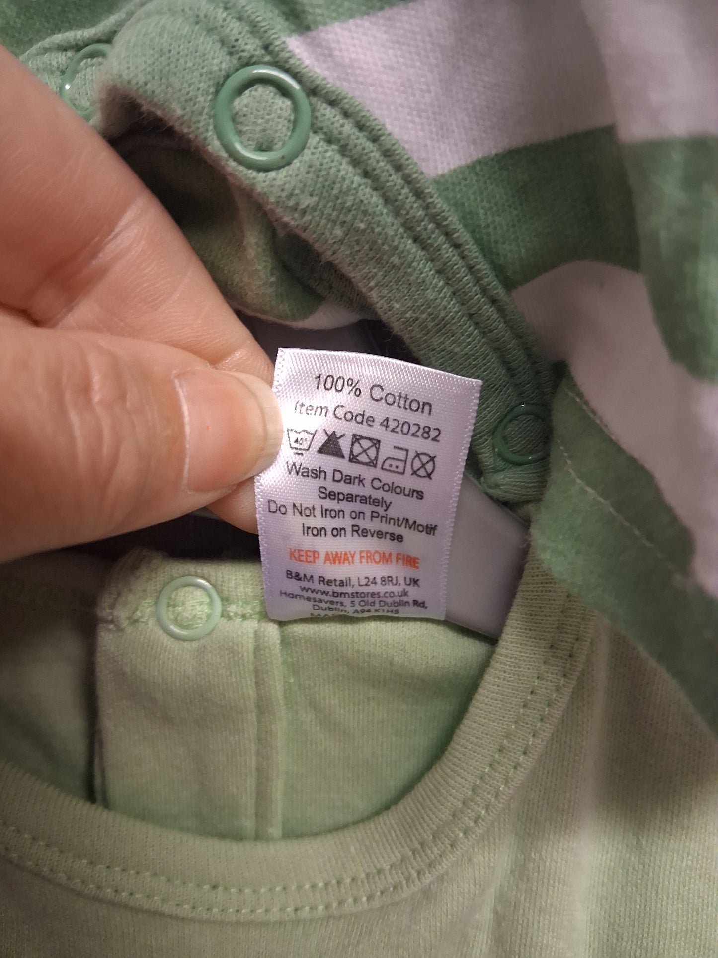 B&M Boys Summer Rompers 2 Pk Short Sleeve Green & White Age 3-6 Months