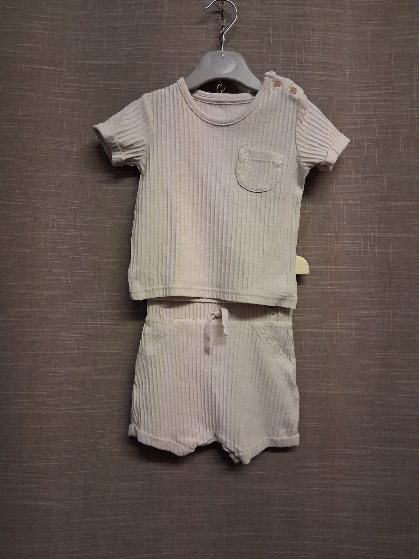 George Baby Boys 2 Piece Outfit Beige Ribbed T-Shirt and Shorts Age 3-6 Months