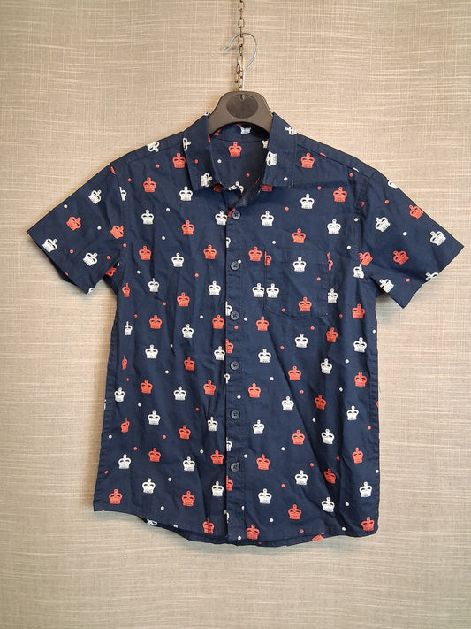 George Boys Blue King Crown Print Shirt Short Sleeve Age 10-11 Years