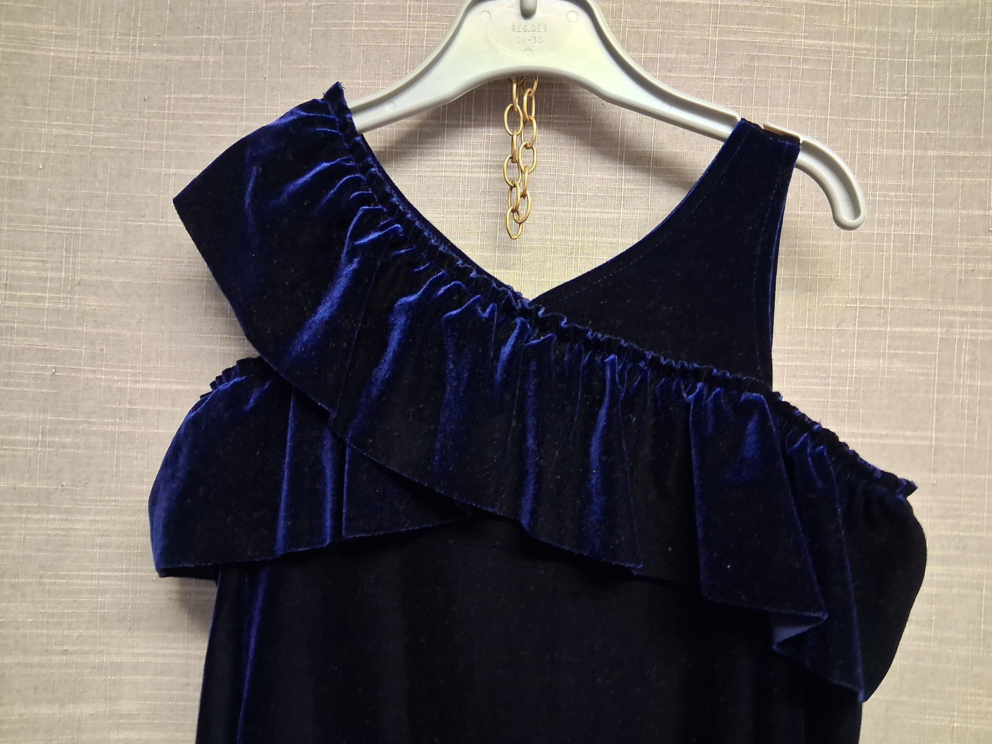 Next Girls Navy Blue Velour Cold Shoulder A Line Dress Age 6 Years