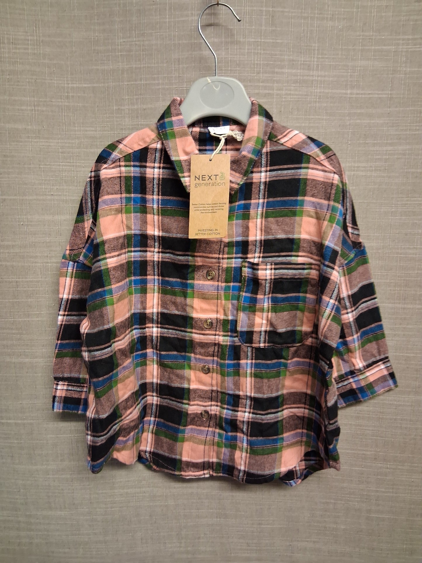 Next Girls Pink Check Shirt Dress Long Sleeve Age 3 Years New