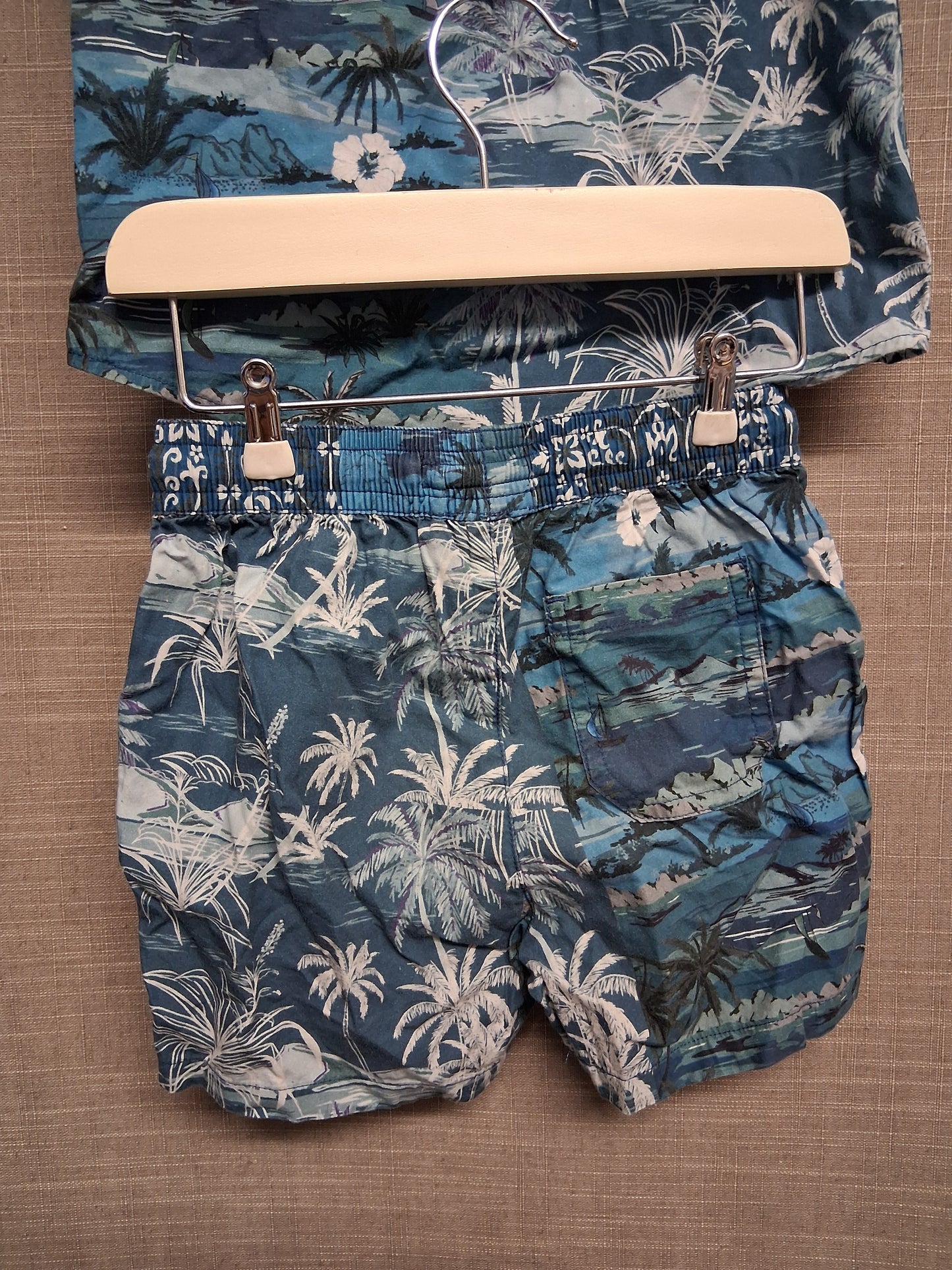 Next Boys 2 Piece Outfit Short Sleeve Shirt & Shorts Blue Hawaiian Theme Age 18-24 Months