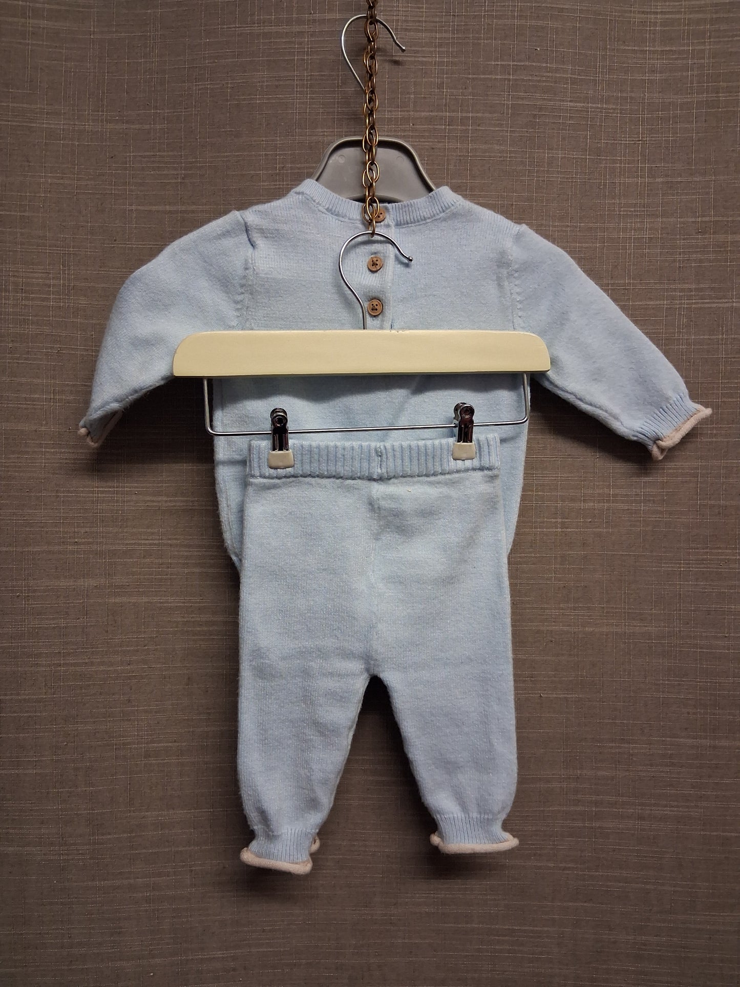 Marks and Spencer Blue Knitted 2 Piece Outfit Jumper and Trousers Age 1 Months