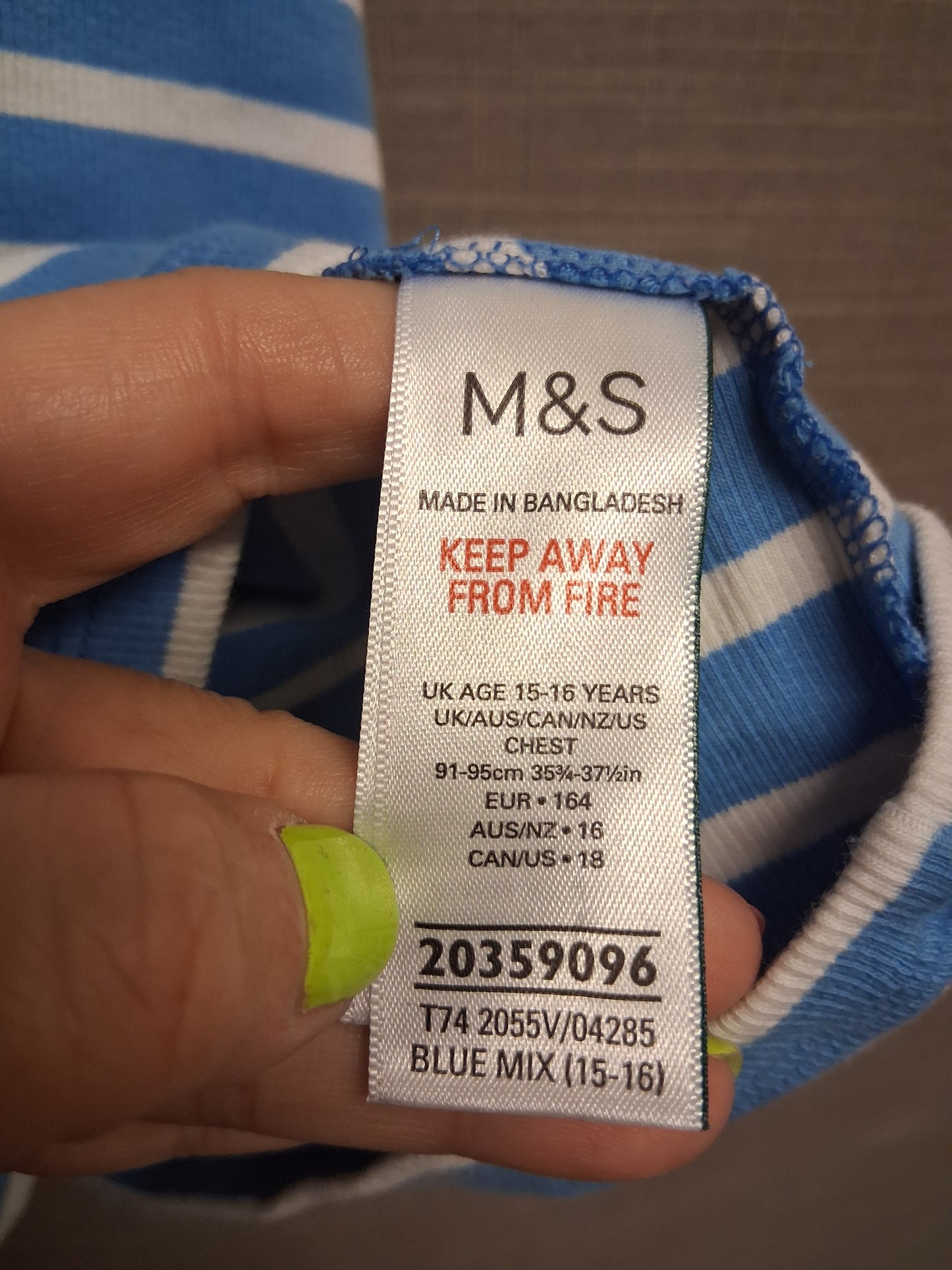 Marks and Spencer Girls Blue White Striped Vest Tank Top Age 15-16 Years