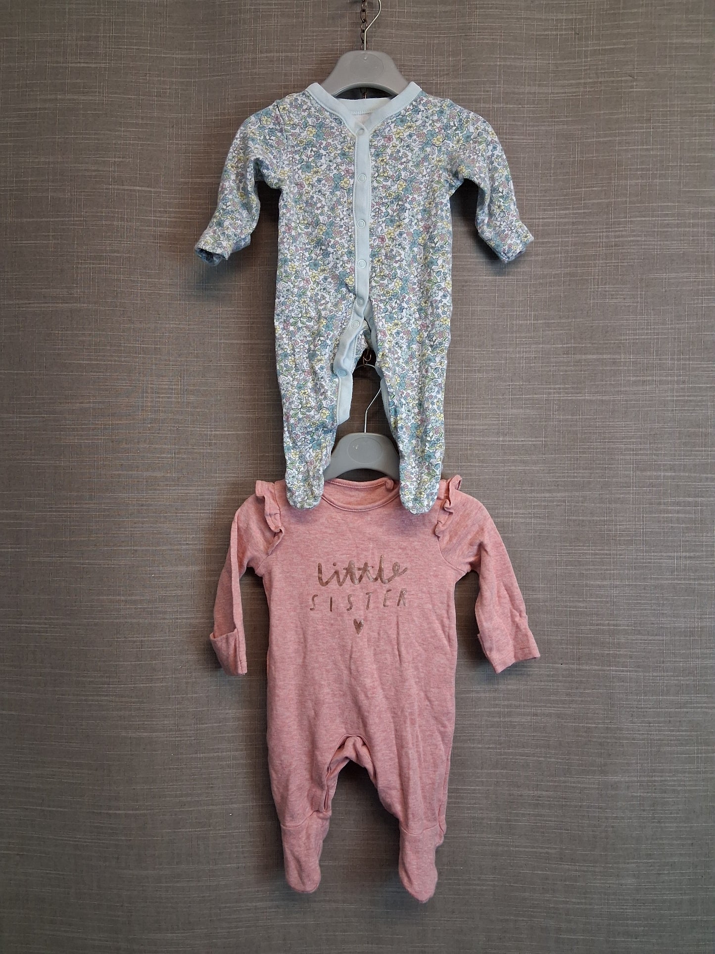 TU & Nutmeg Girls Sleepsuits X2 Age Tiny Baby Pink & Green