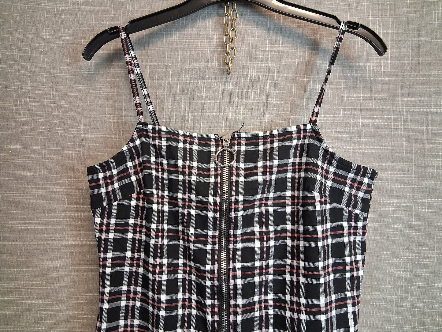 New Look Girls Black Pink Check Dress Zip Front Age 10-11 Years