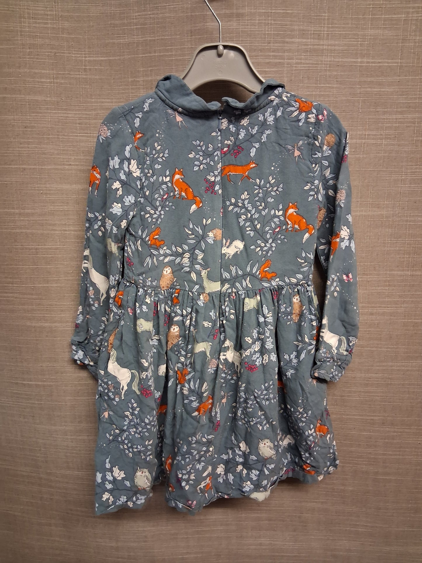 Mini Boden Blue Grey Woodland Theme A Line Dress Age 3-4 Years