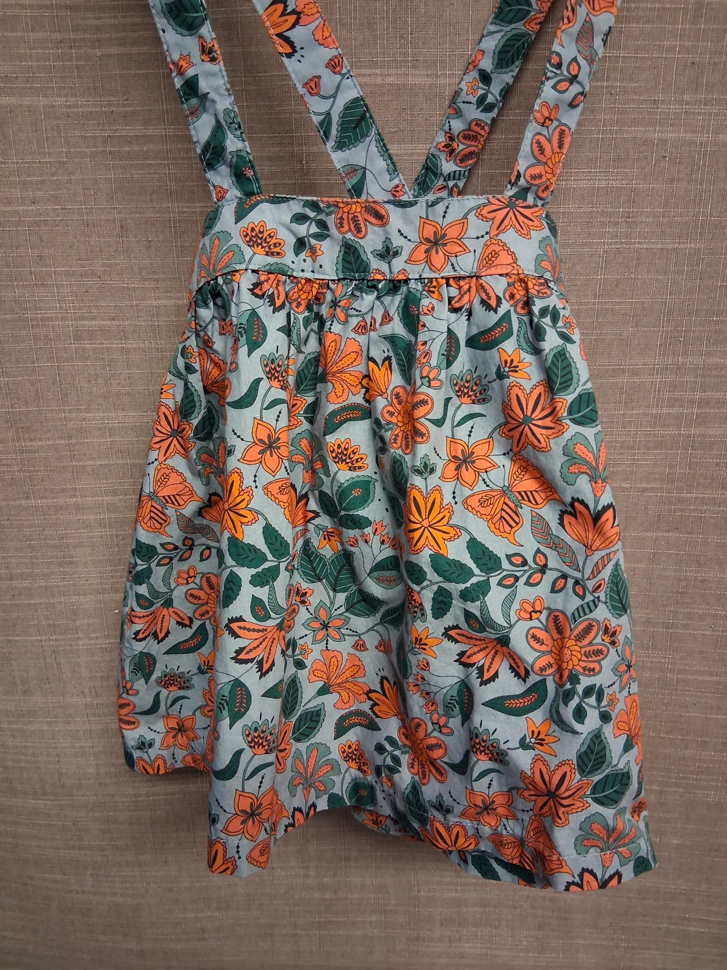 La Redoute Girls Pinafore Skirt Blue Floral Age 3 Years 100% Cotton