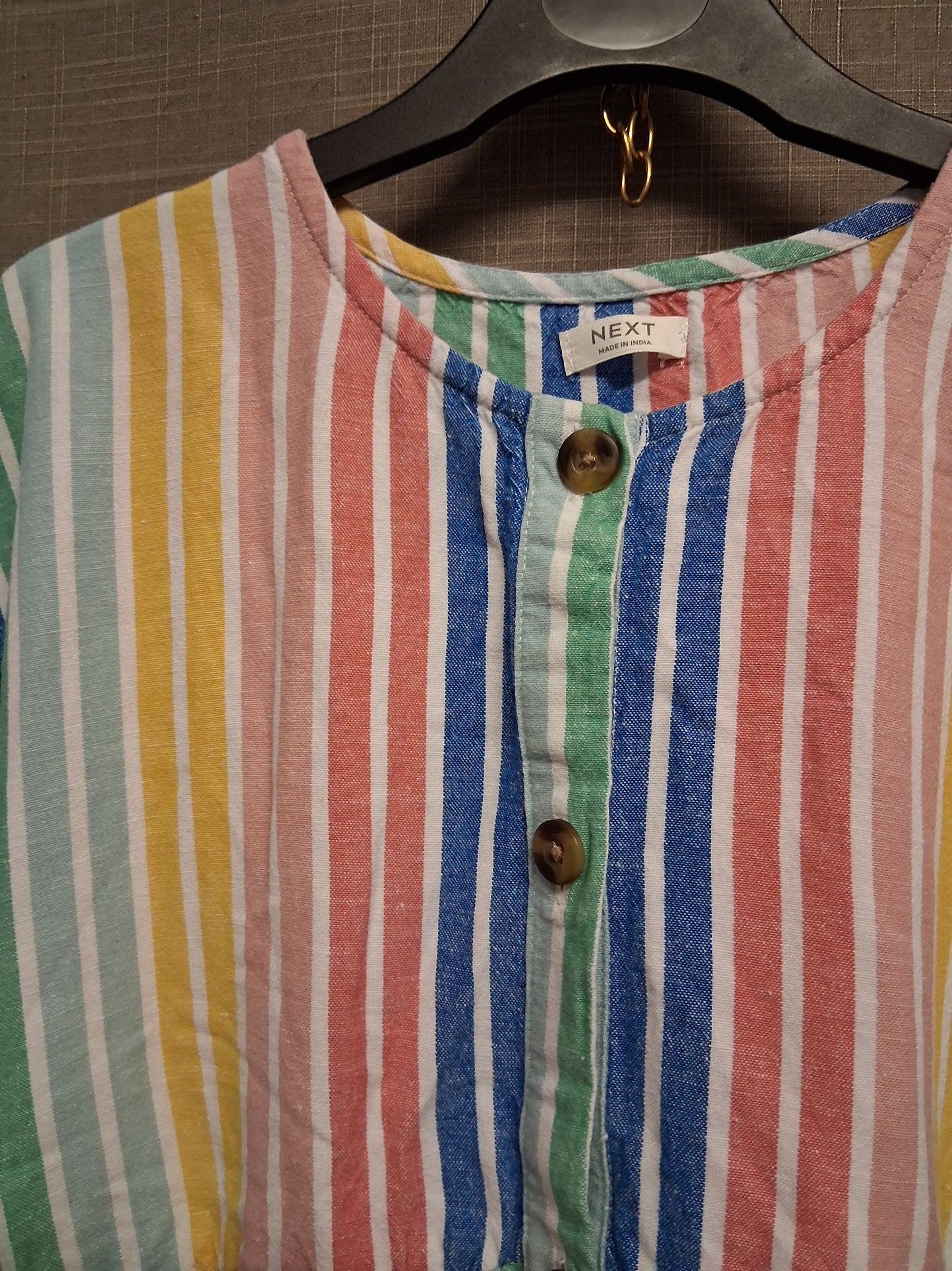 Next Girls Multicolour Striped Short Sleeve Dress Age 10 Years With Pockets Loose Fit