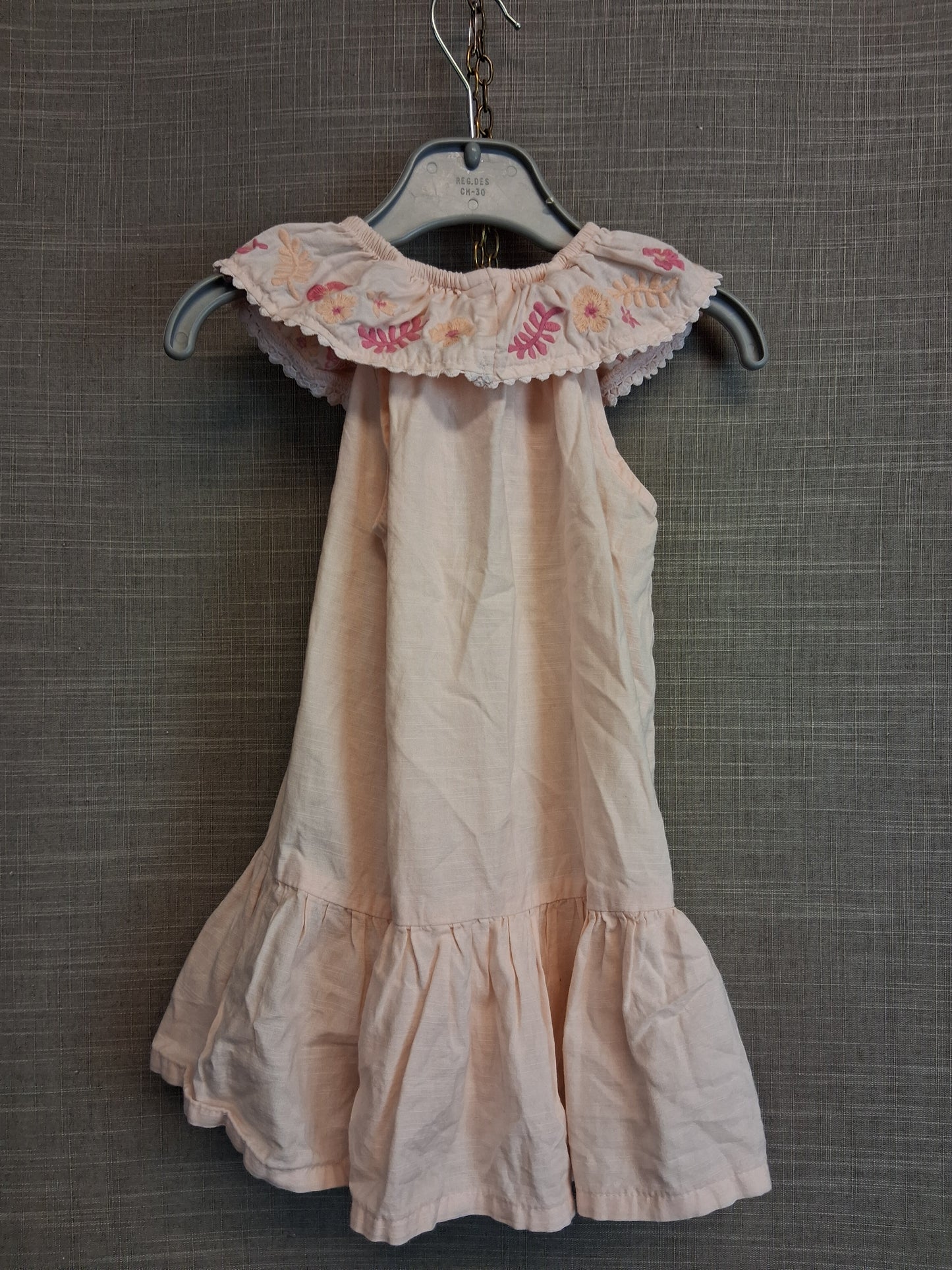 H&M Girls Peach Sleeveless Dress Age 9-12 Months Embroidered Floral Collar