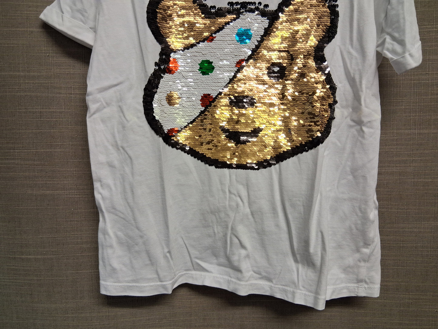 George Girls "Pudsey" Children in Need White Short Sleeve T-Shirt 2 way Sequins Age 11-12 Years