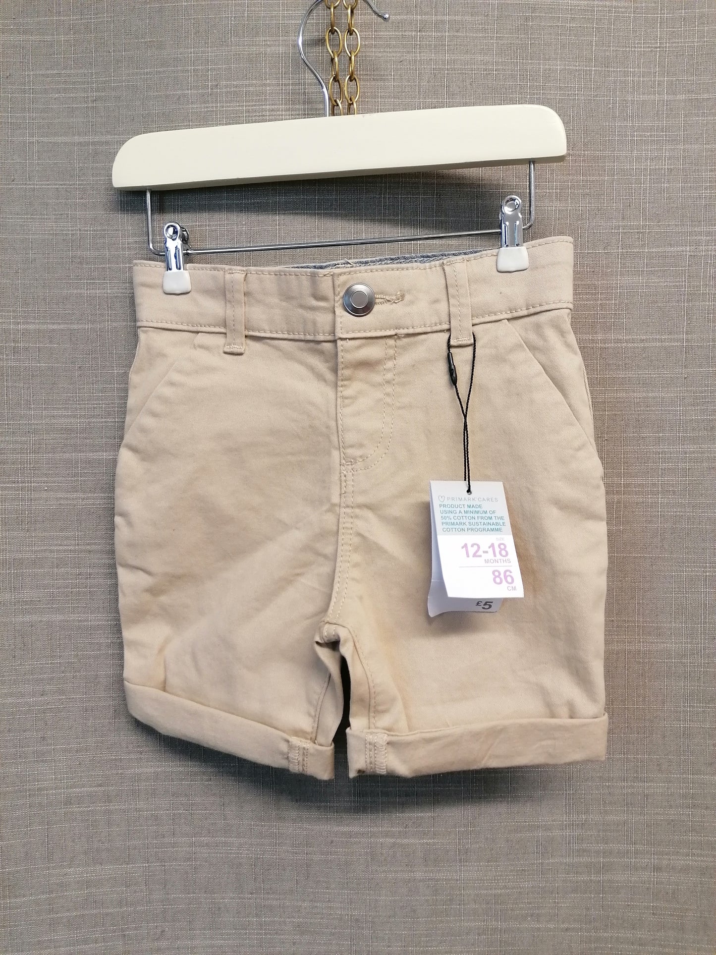 Primark Boys Beige Chino Shorts 12-18 Months New