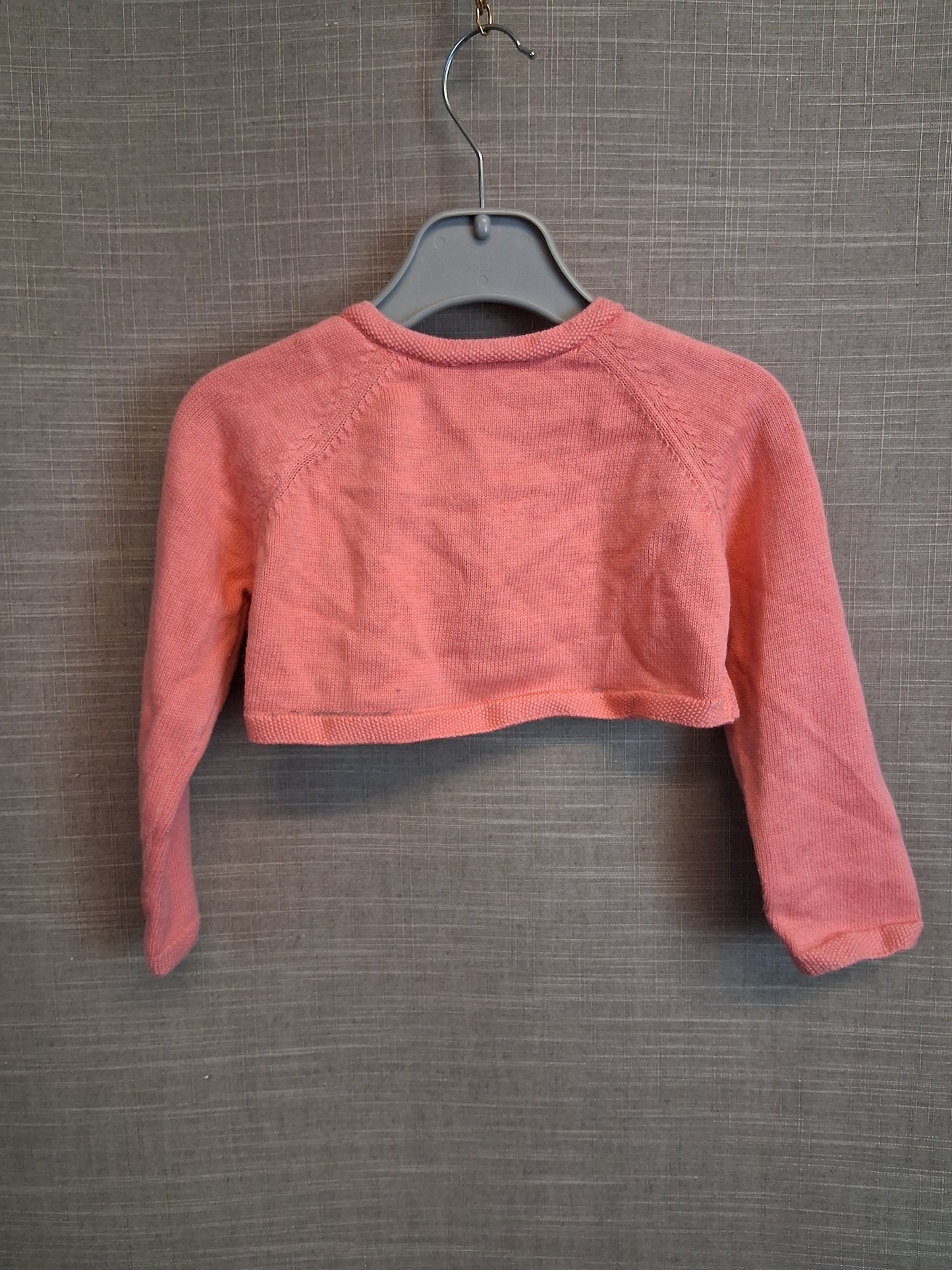 Next Girls Coral Pink Knitted Bolero Shrug Age 12-18 Months 100% Cotton