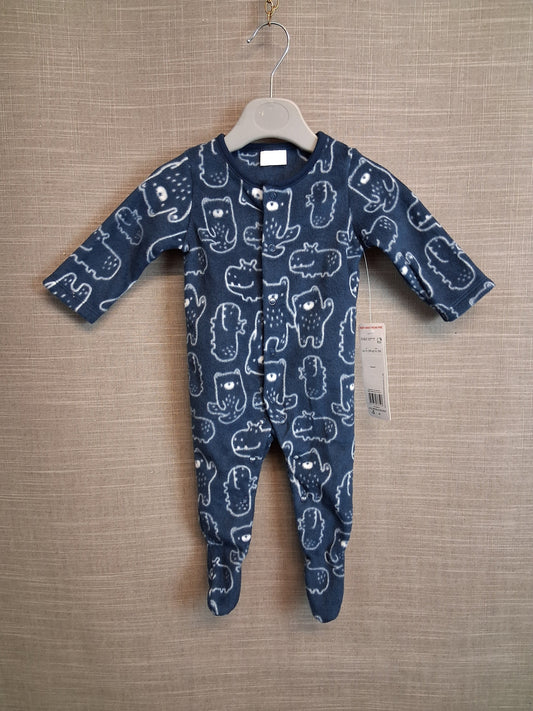 F&F Boys Blue Bear Print Fleece Sleepsuit Age 0-3 Months New