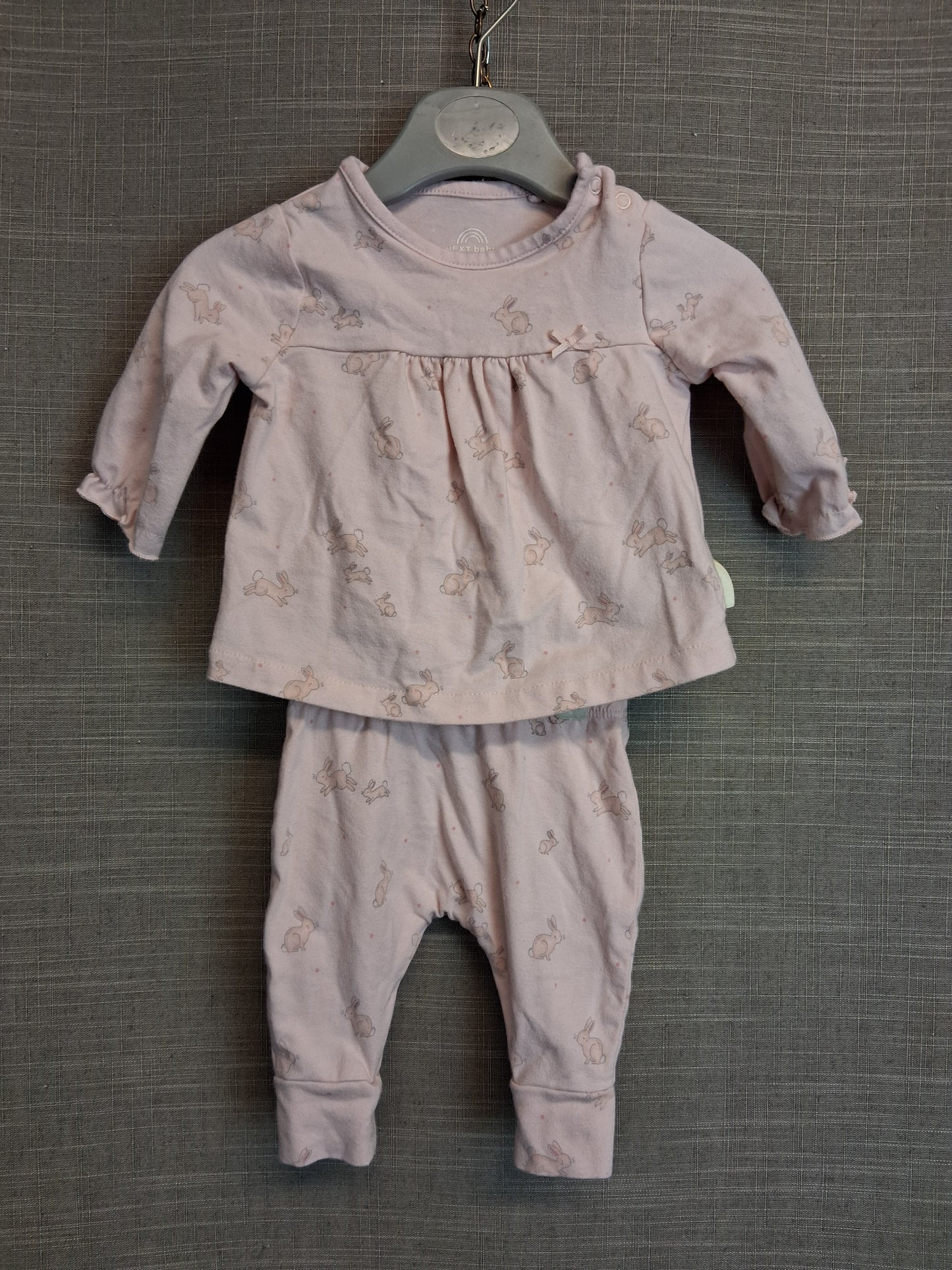 Next Girl 2 Piece Outfit Jersey Pink Bunny Print Age Newborn