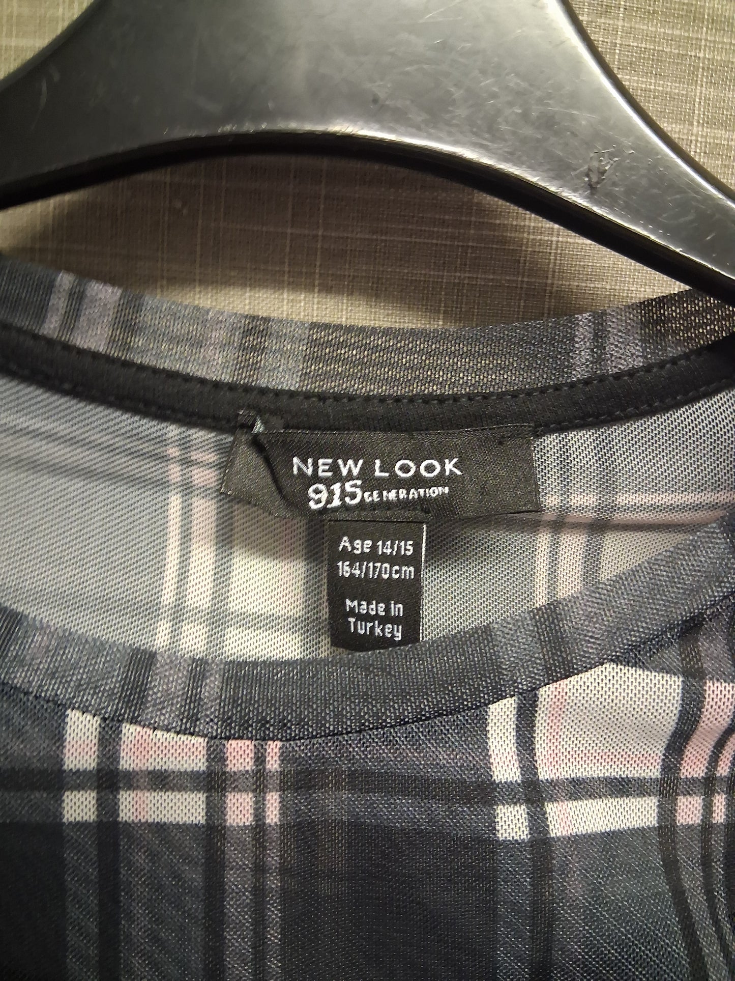 New Look Girls Pink Black Check Mesh T-Shirt Built in Camisole Age 14-15 Years