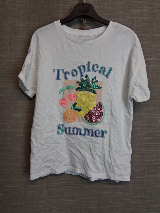 Marks and Spencer Girls White Short Sleeve T-Shirt Age 11-12 Years