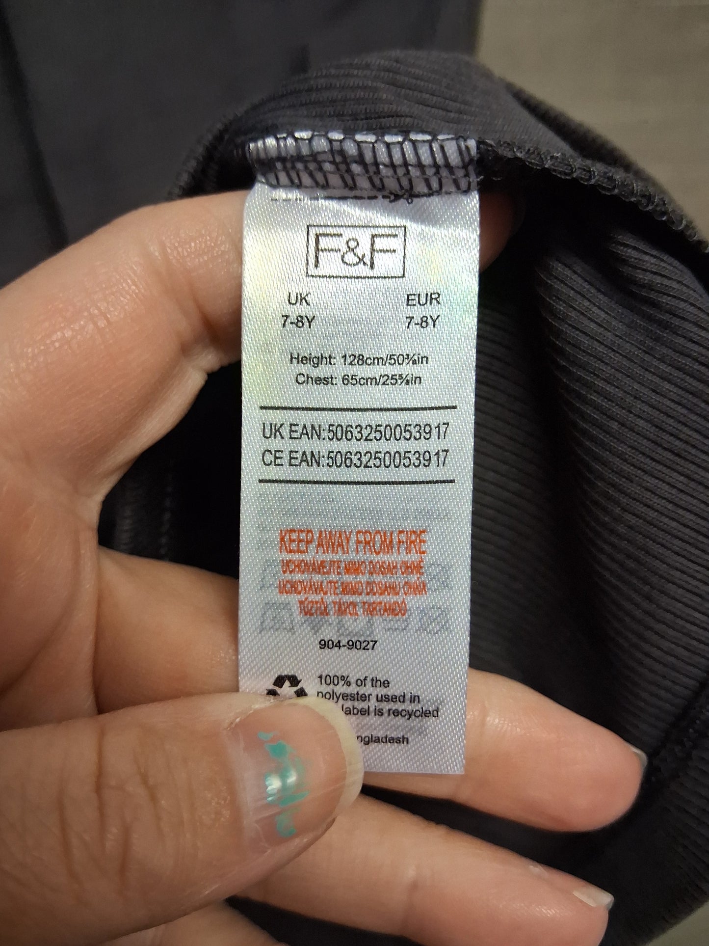 F&F Grey Jersey Ribbed Tank Vest Dress Age 7-8 Years