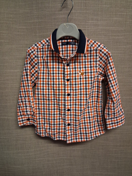Next Boys Red Blue Check Shirt Long Sleeve Age 18-24 Months