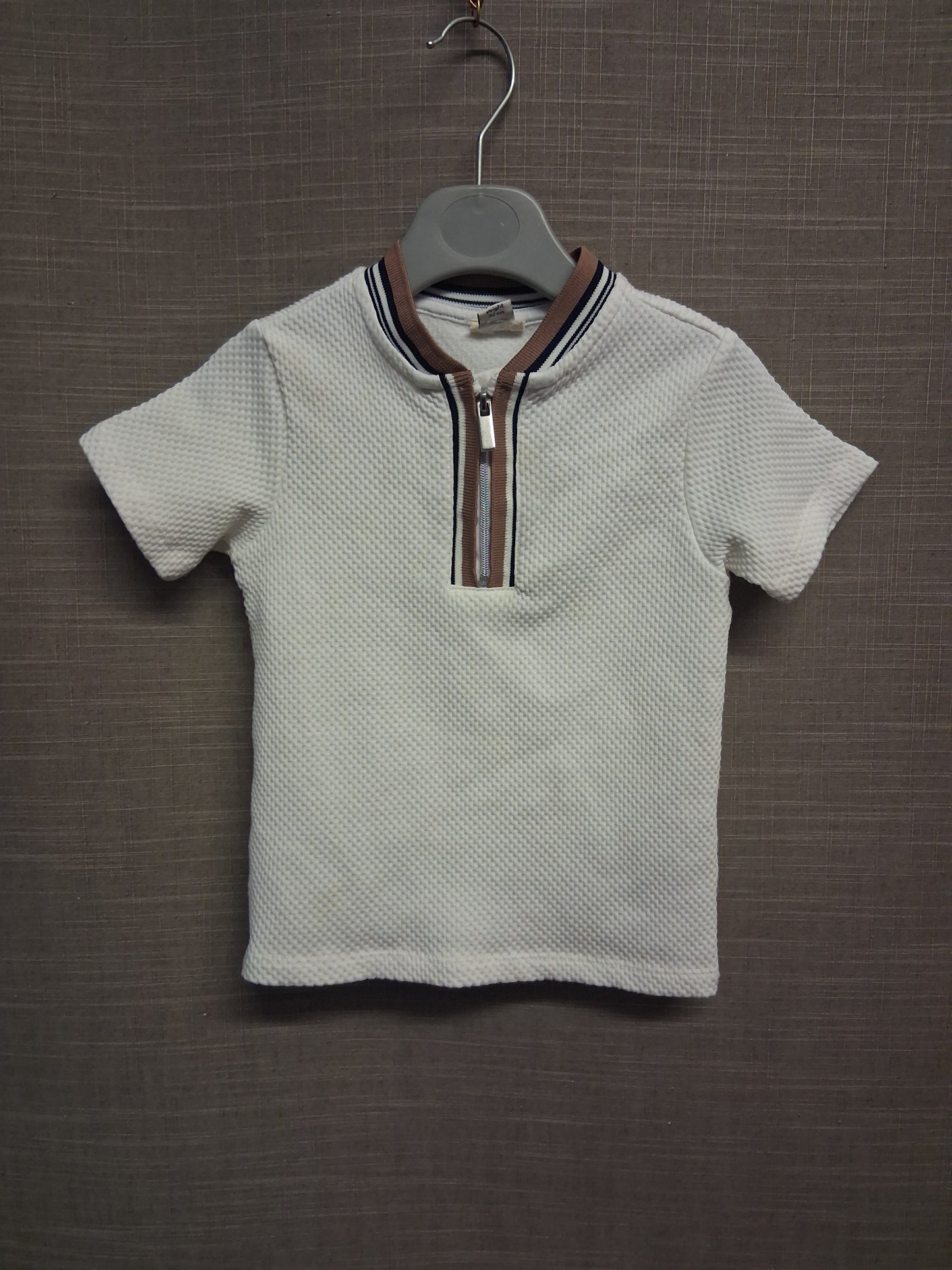 River Island Polo T-Shirt Boys White Short Sleeve 1/4 Zip Age 18-24 Months