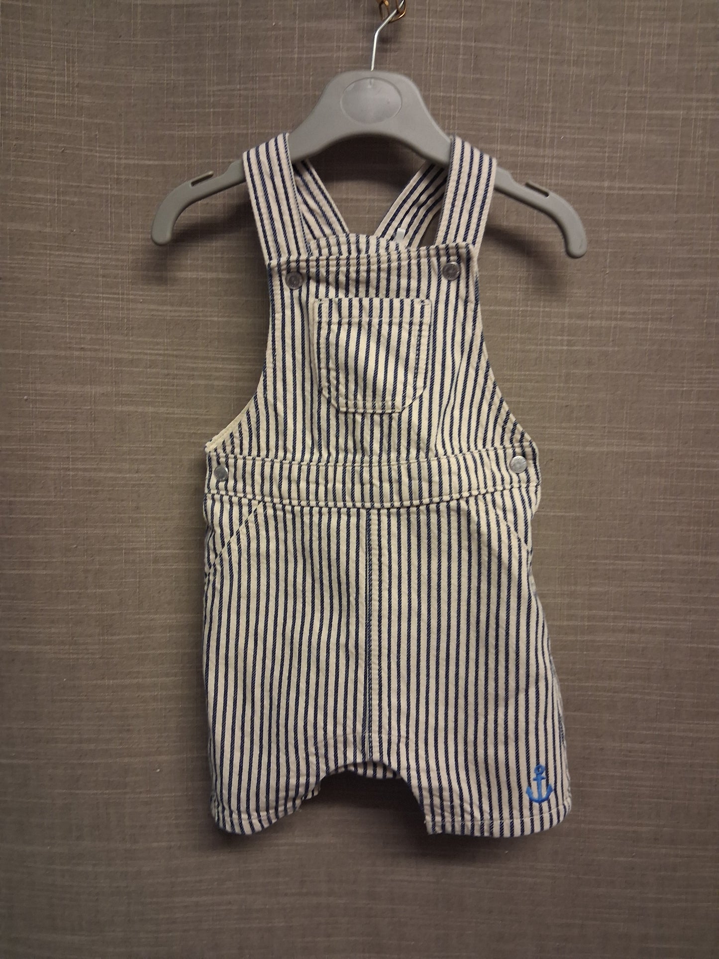 Marks & Spencer Boys Blue White Stripe Short Dungarees Age 6-9 Months