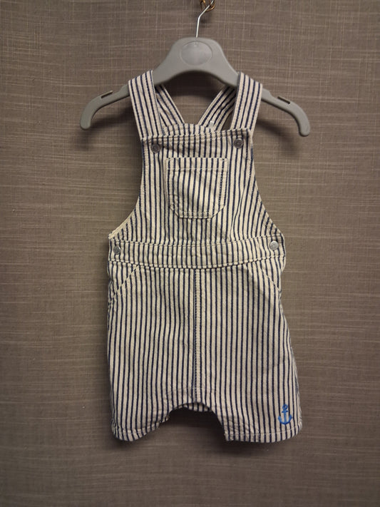 Marks & Spencer Boys Blue White Stripe Short Dungarees Age 6-9 Months