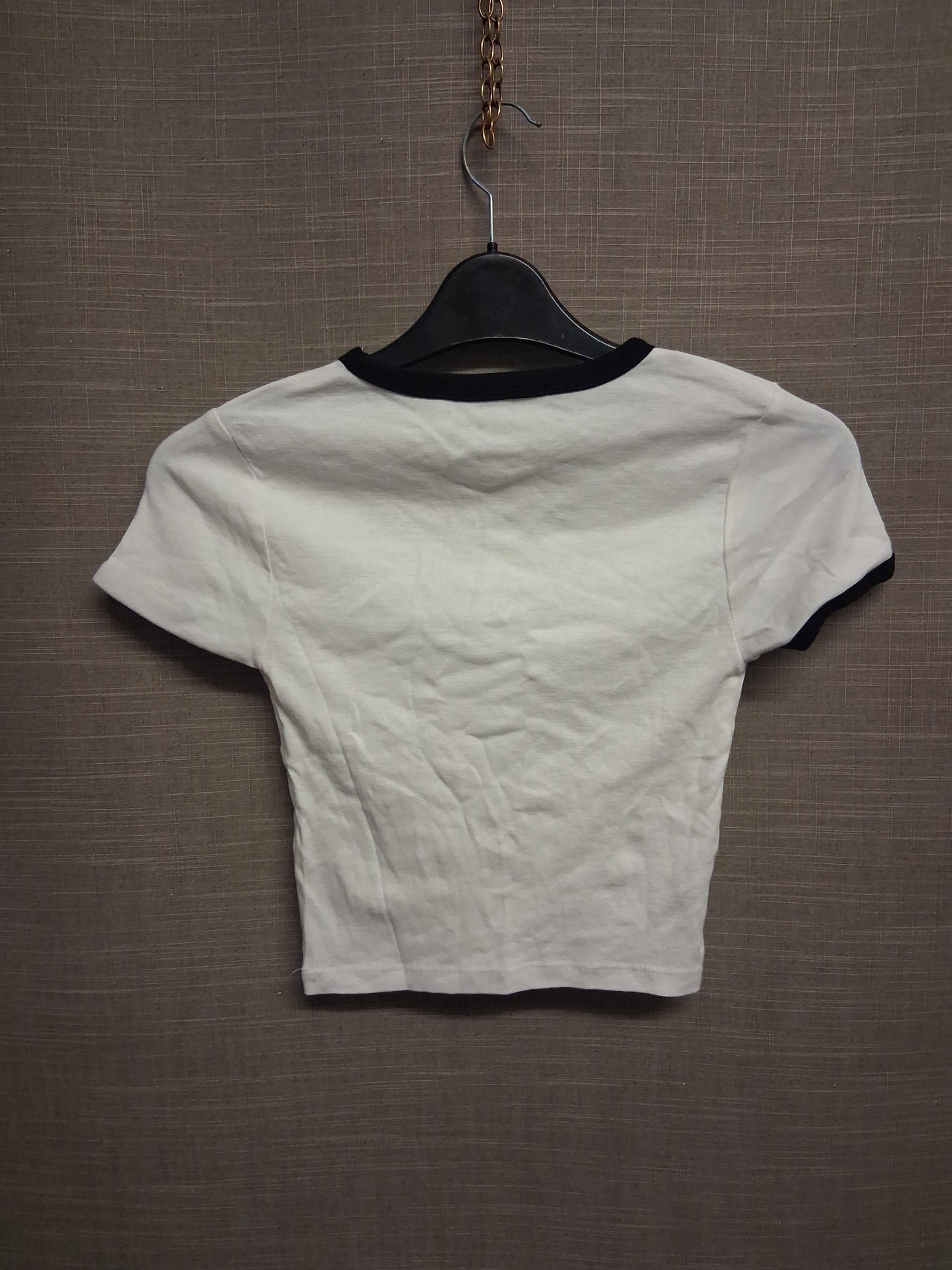 Primark Girls Ladies White Short Sleeve Crop T-Shirt "Lucky You" Size 2XS