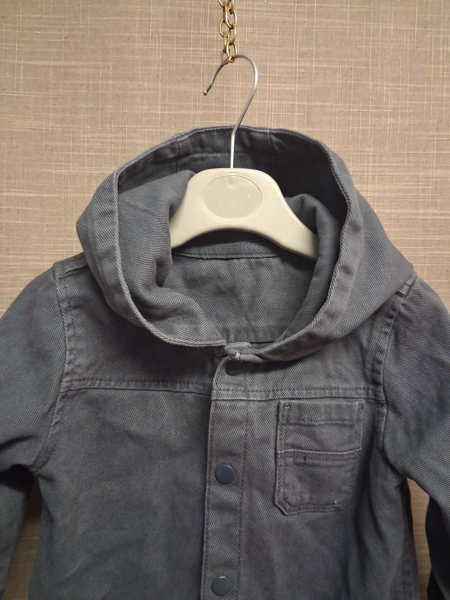 F&F Boys Blue Denim Jacket with Hood Age 9-12 Months