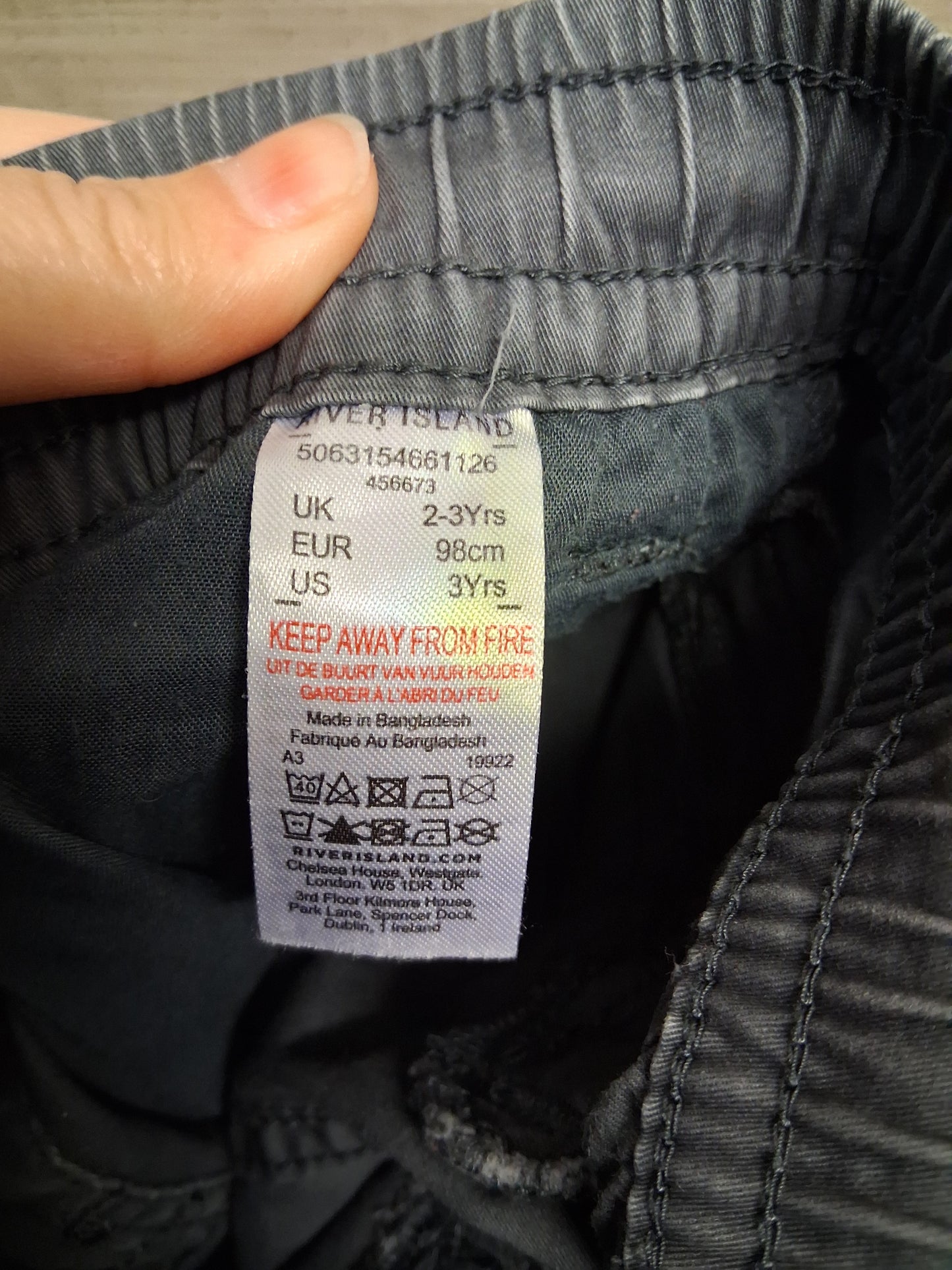 River Island Grey Cargo Trousers Age 2-3 Years