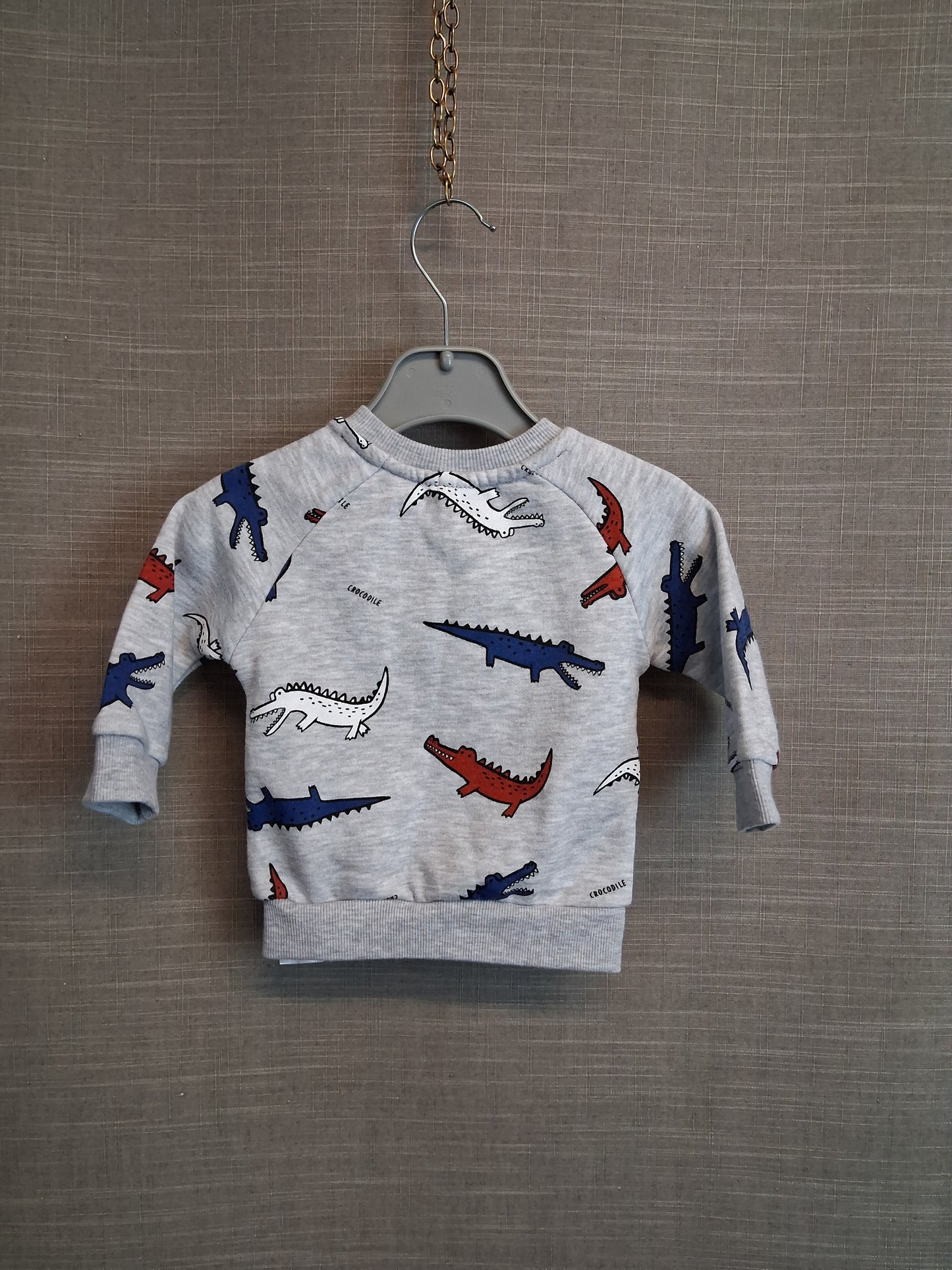 Boys Crocodile Theme Sweater Grey Age 3-6 Months