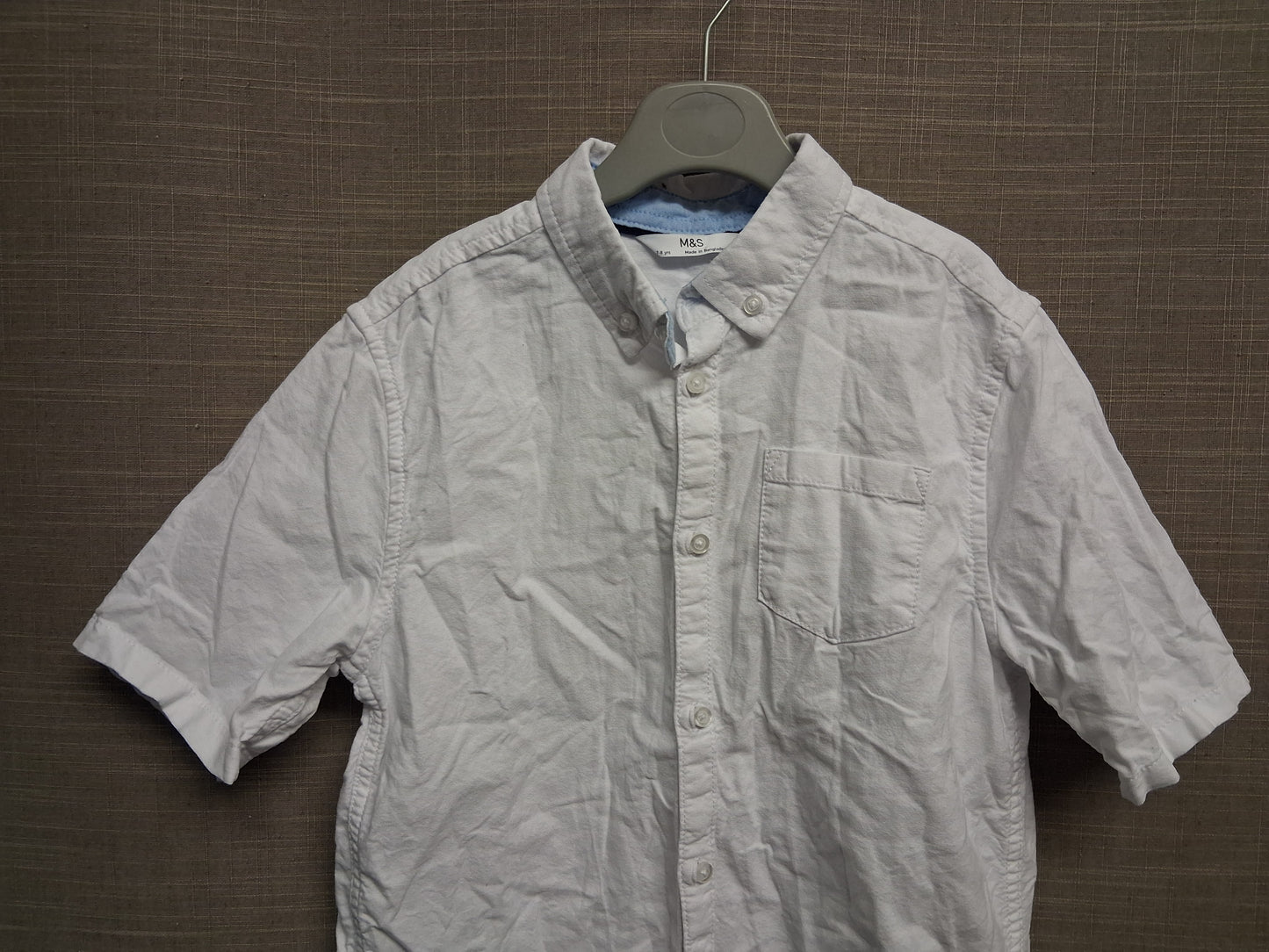 Marks & Spencer White Short Sleeve Shirt Button Through Age 7-8 Years
