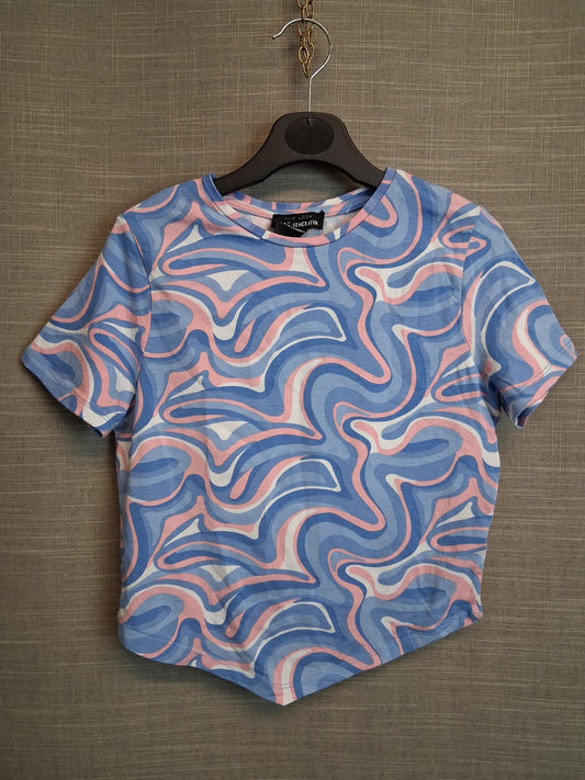 New Look Girls Blue Pink Marble Print Cropped T-Shirt Size 14-15 Years