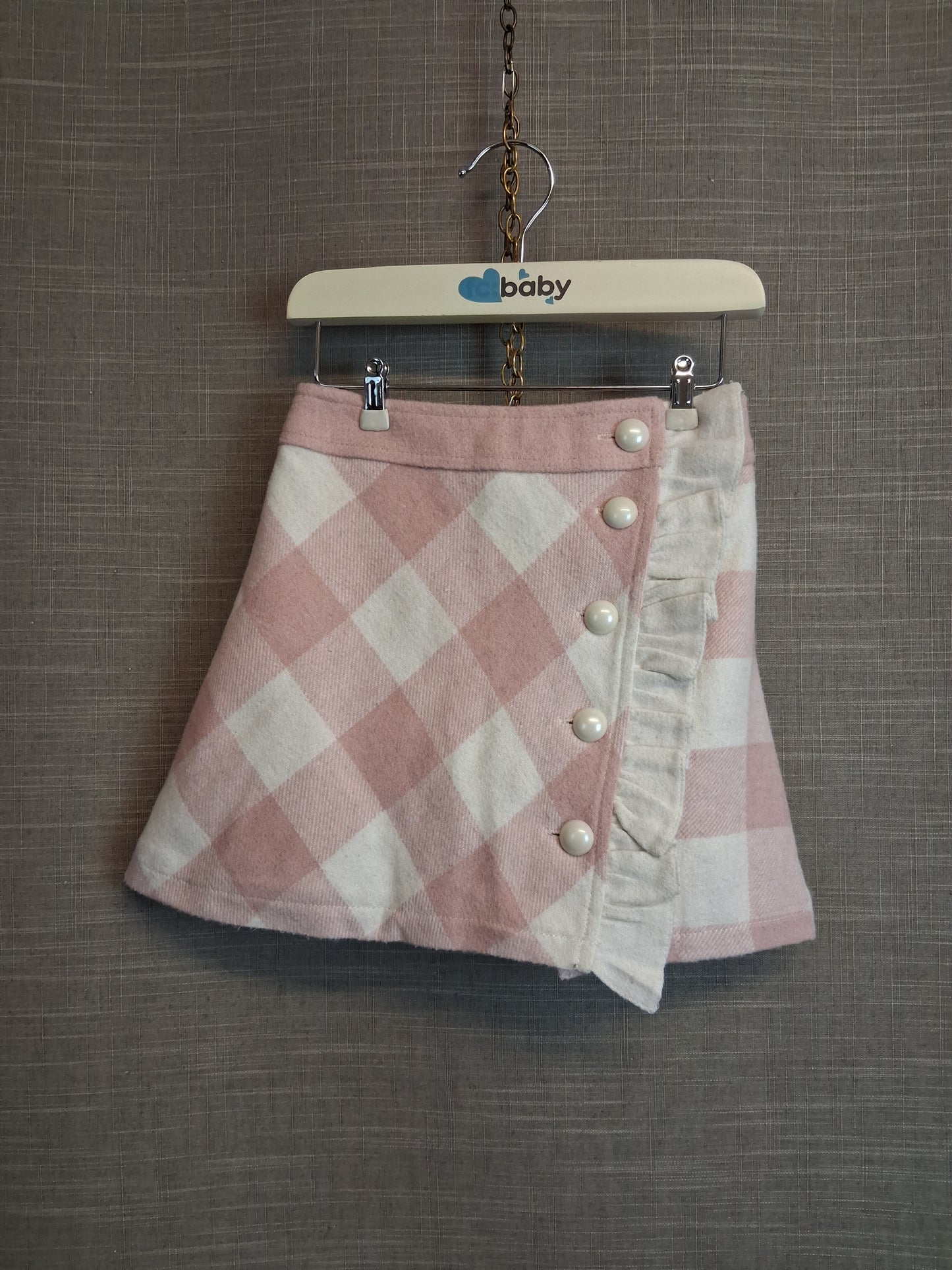 Shein Girls A Line Skirt Pink Cream Check Age 3-4 Years