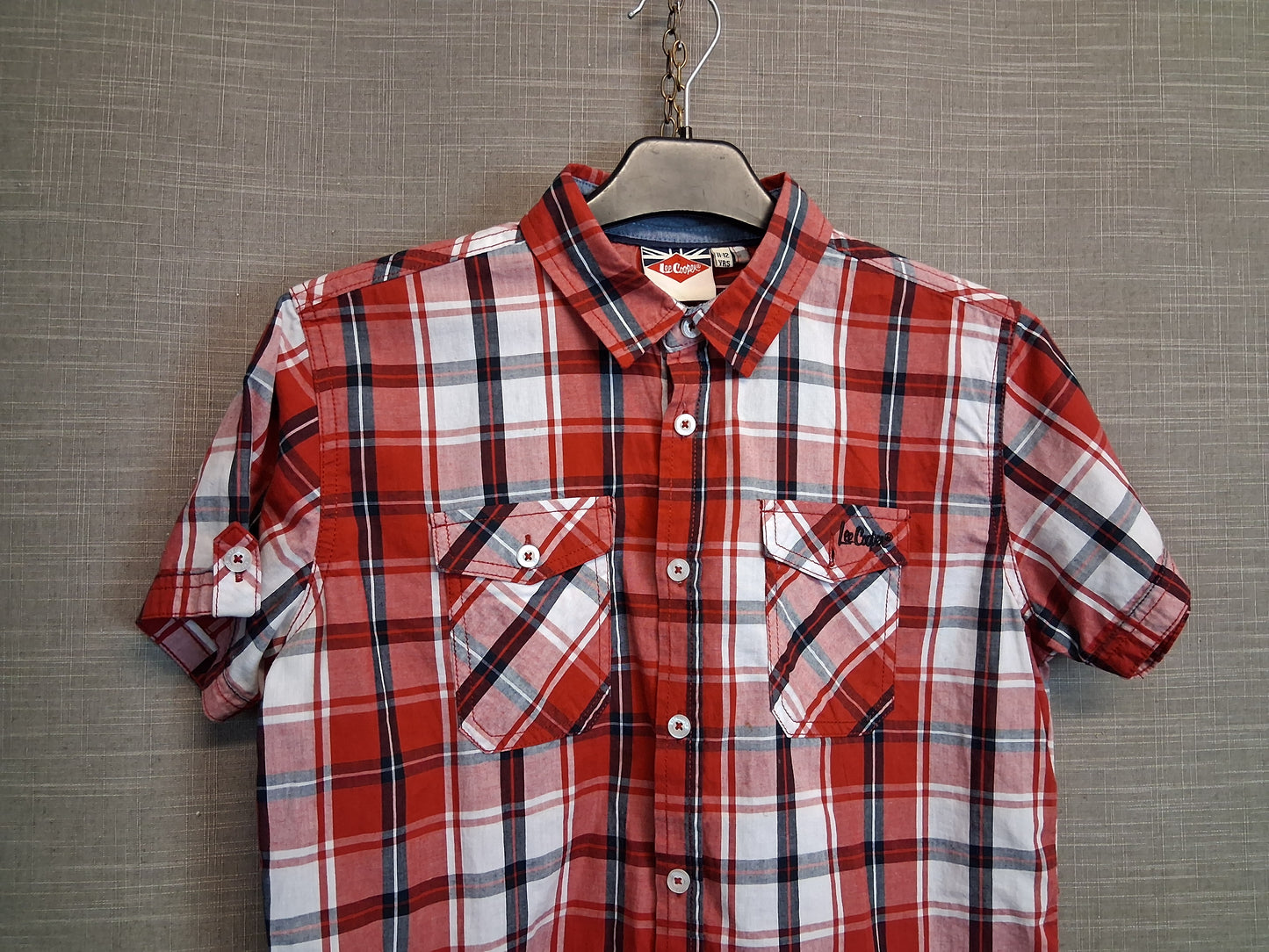 Lee Cooper Boys Red Check Short Sleeve Shirt Age 11-12 Years