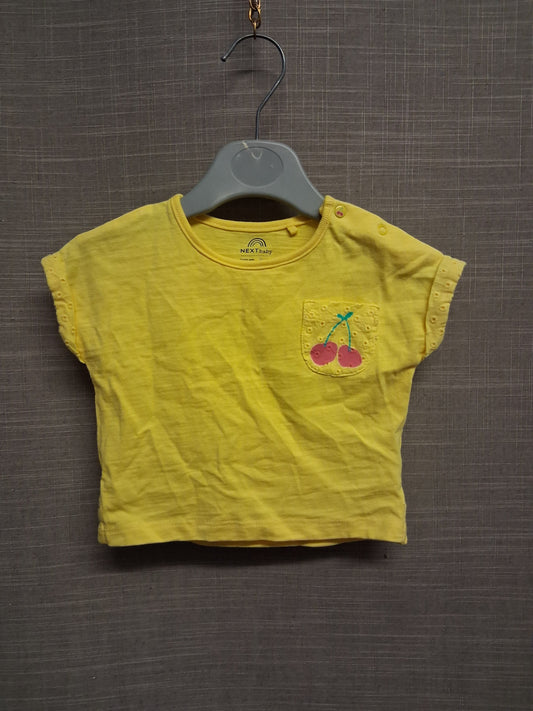 Next Girls Yellow Cap Sleeve T-Shirt Bold Print On Back Age 0-3 months